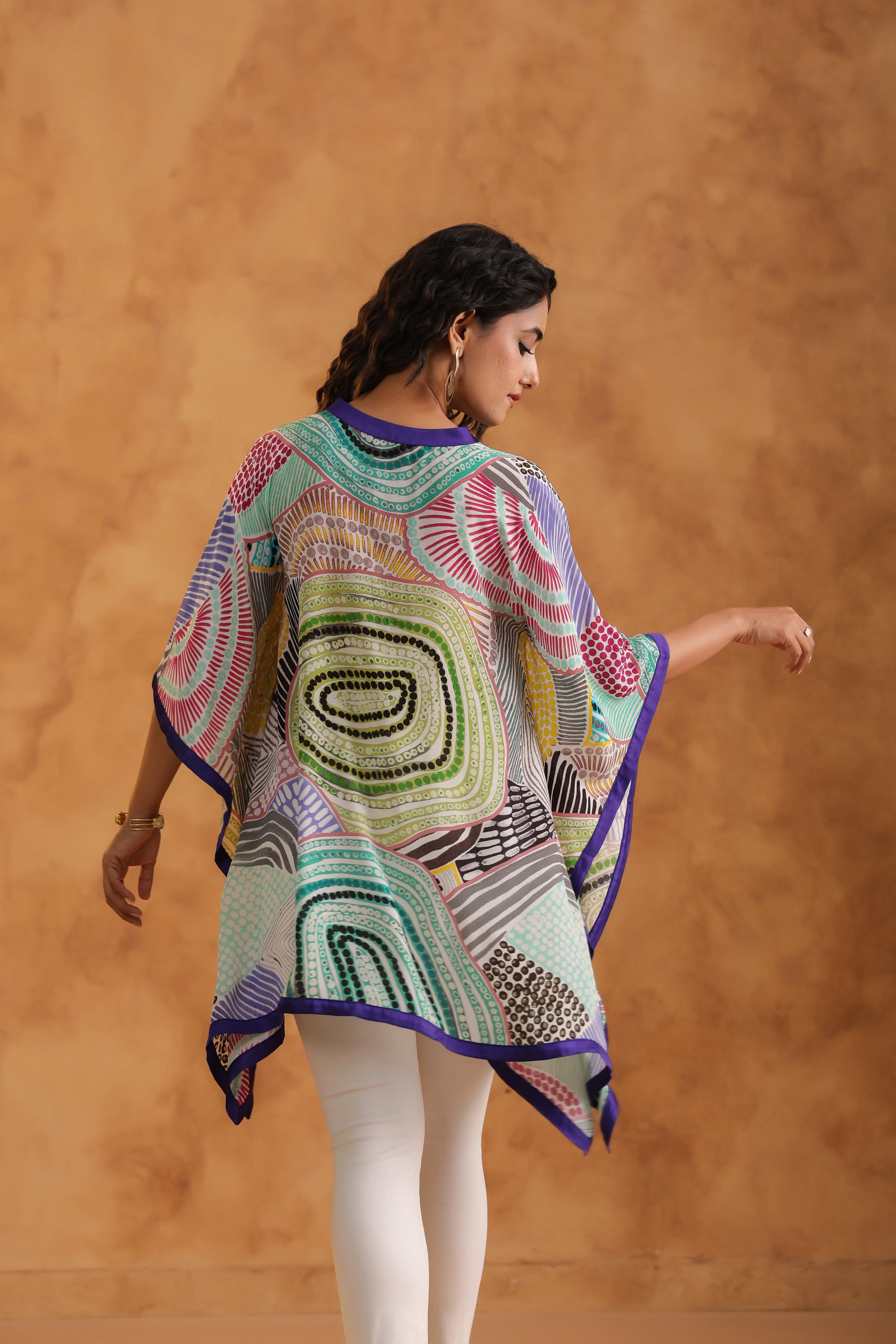 Multi-Color Printed Viscose Crepe Poncho Top - Image 4