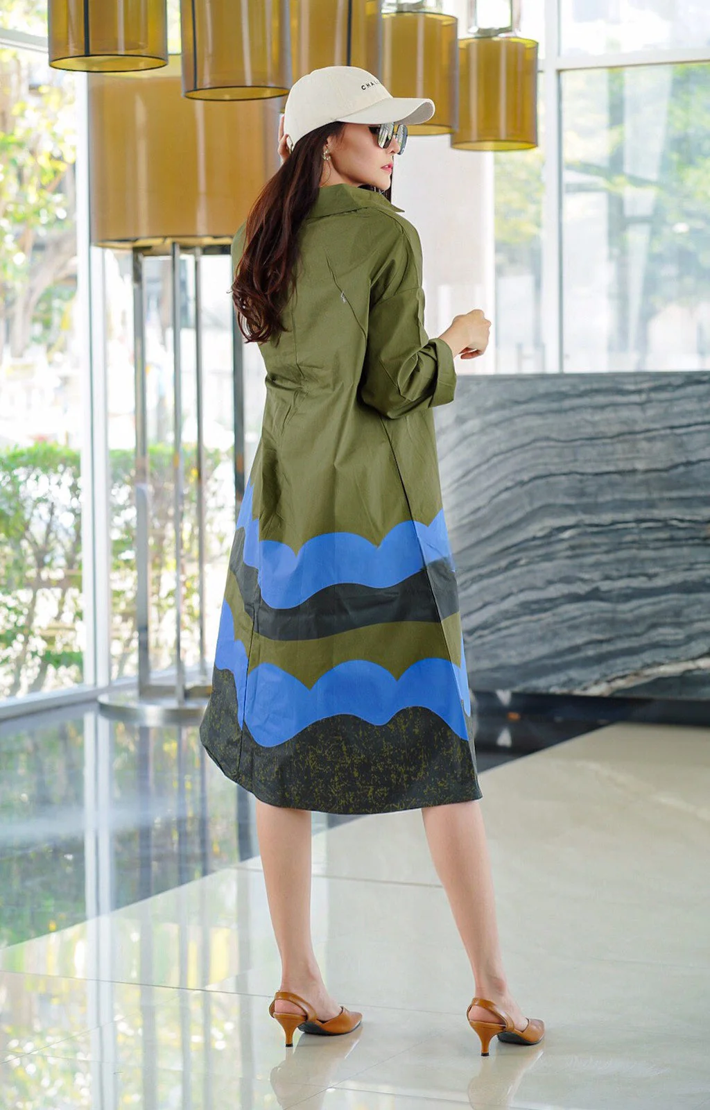 Olive Green Abstract Printed Tunic Dress - Image 2
