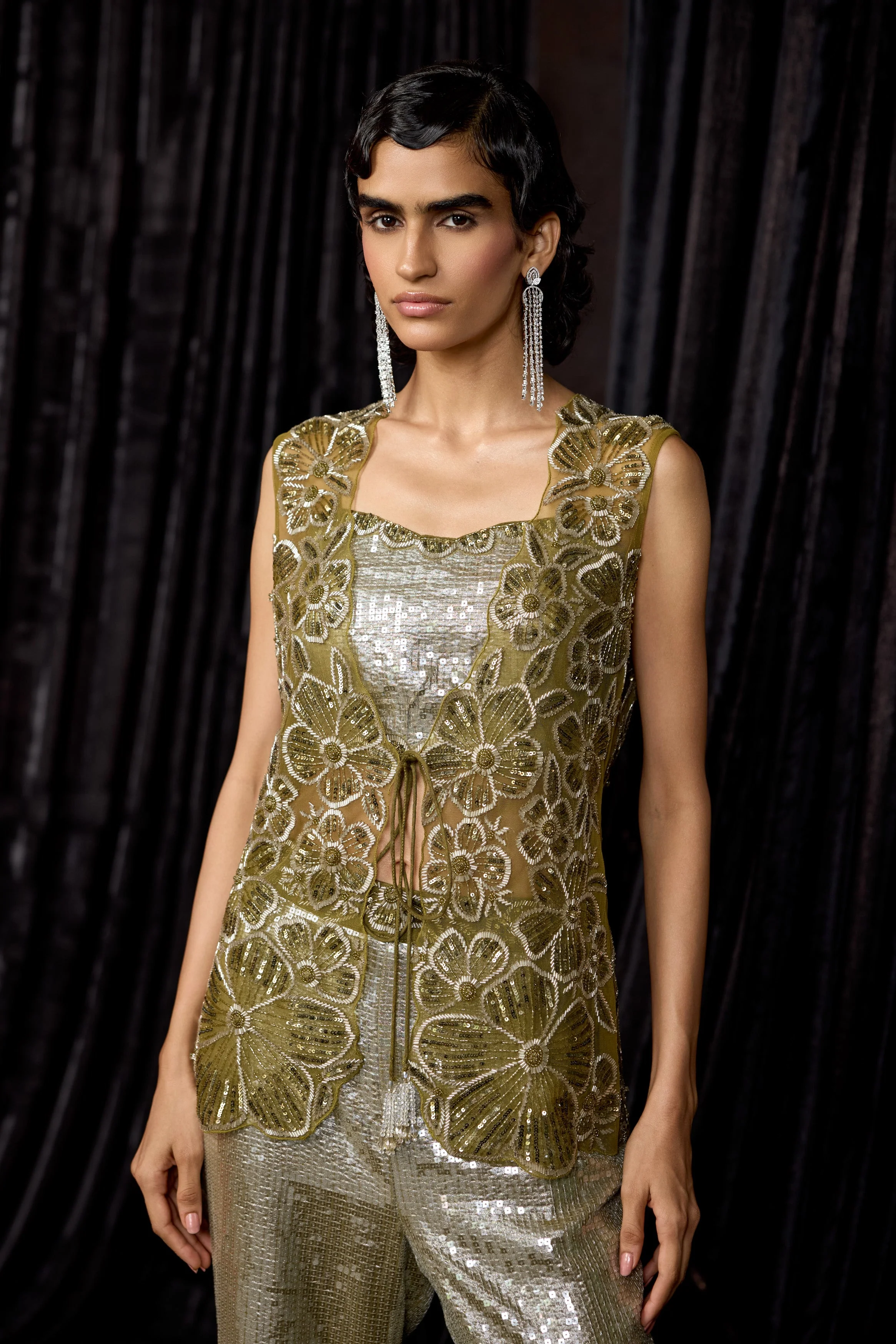Olive Green Embellished Sequin Co-Ord Set - Image 2