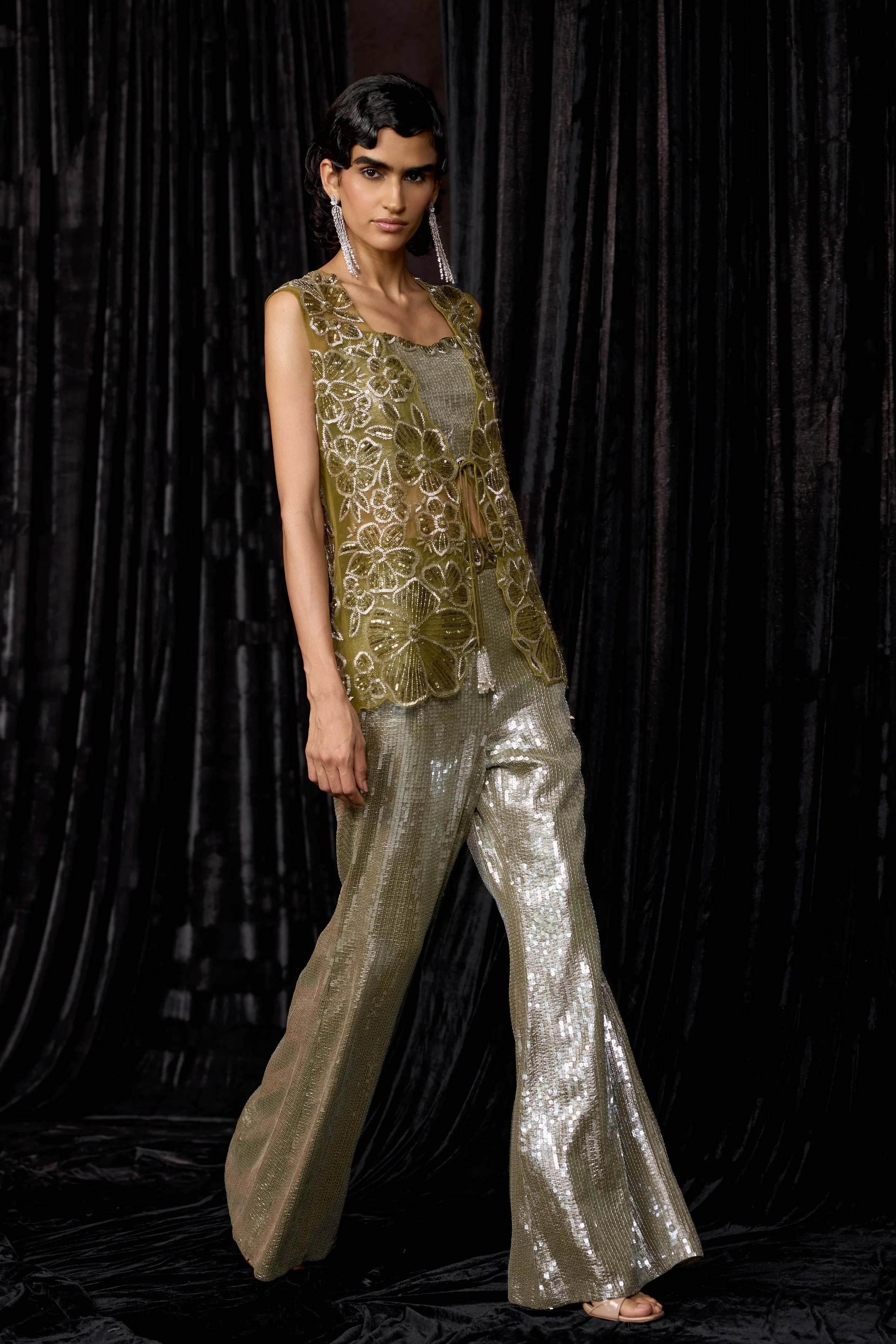 Olive Green Embellished Sequin Co-Ord Set - Image 5