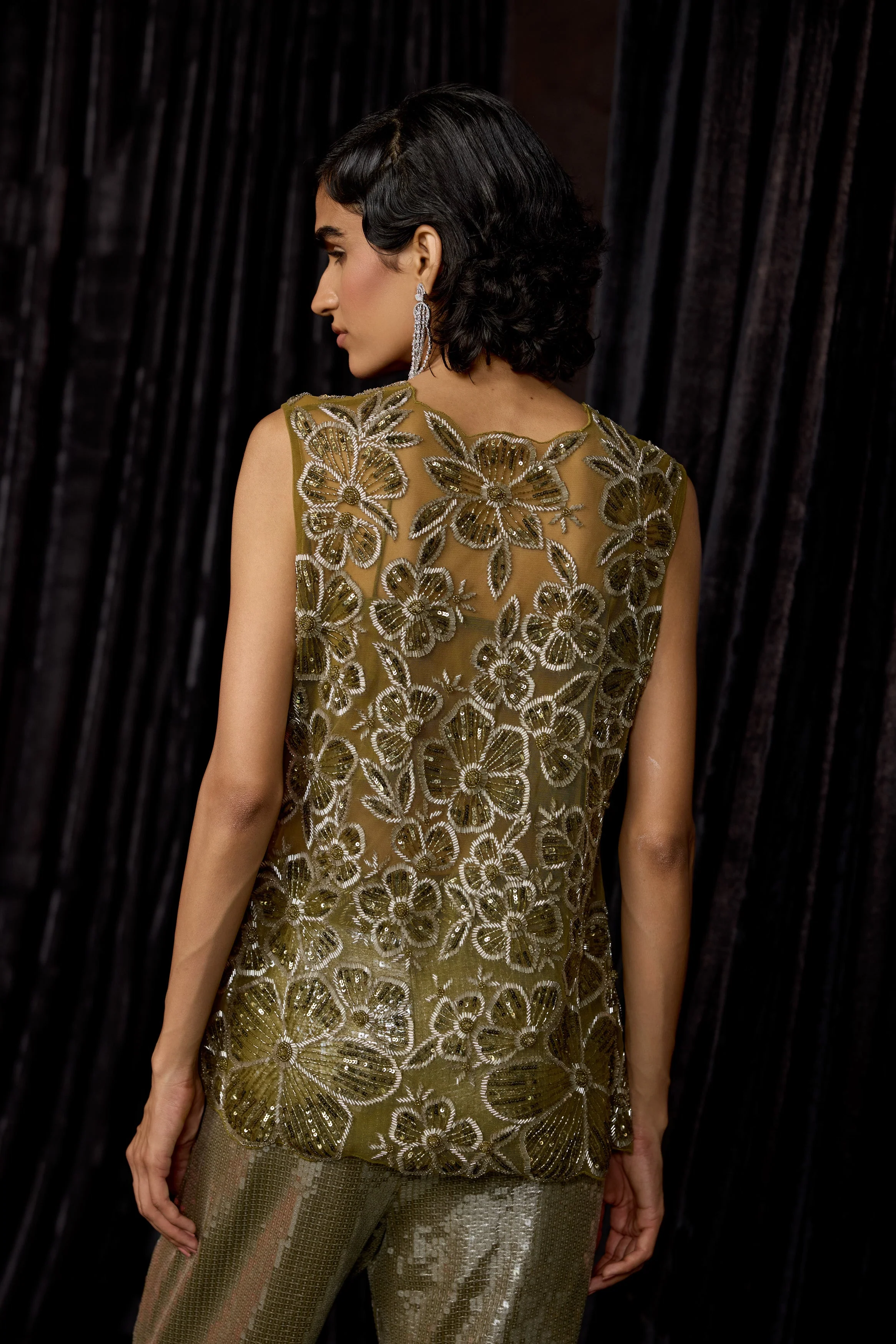 Olive Green Embellished Sequin Co-Ord Set - Image 7