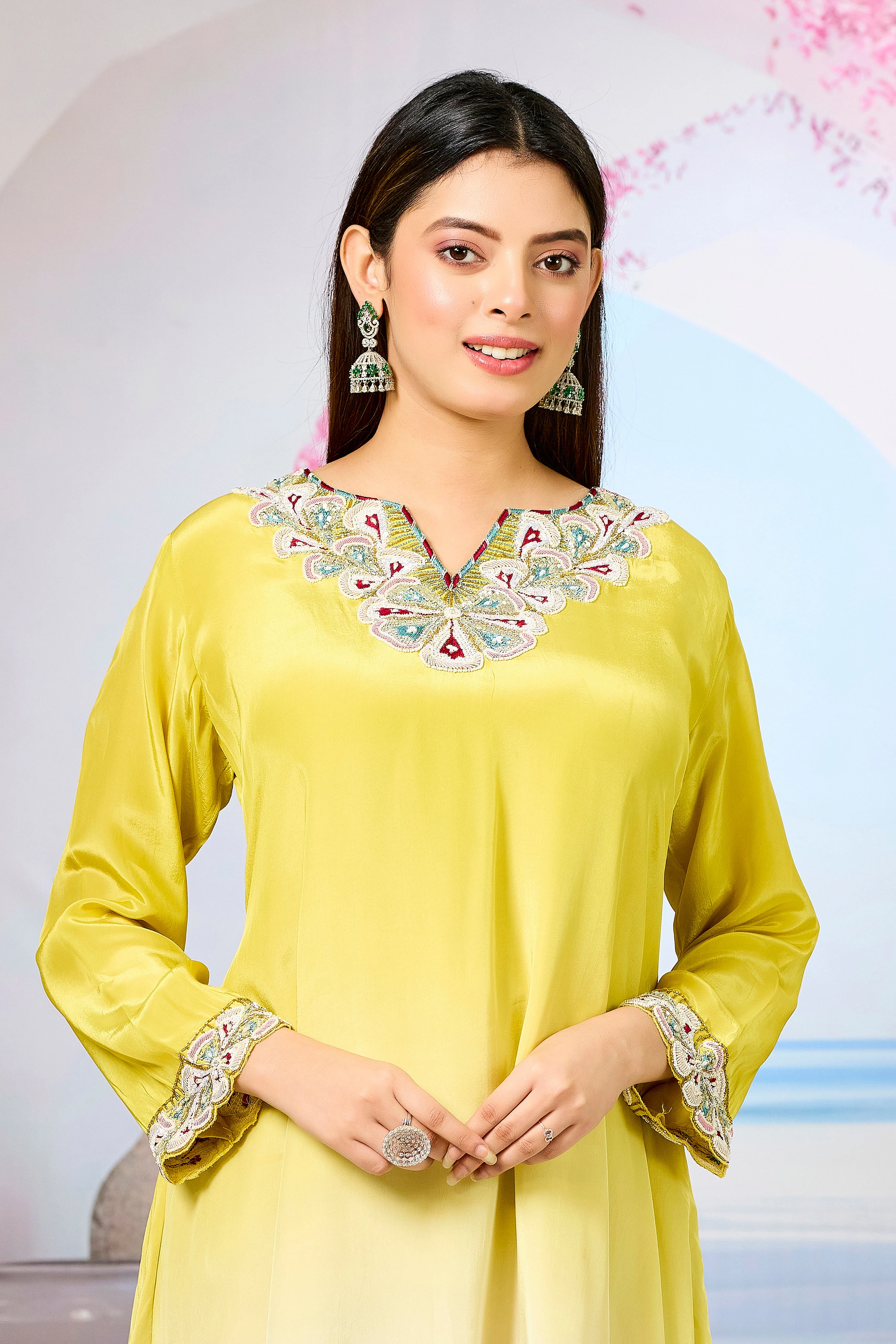 Yellow Ombre-Dyed Crepe Silk Kurta & Pant Set - Image 2