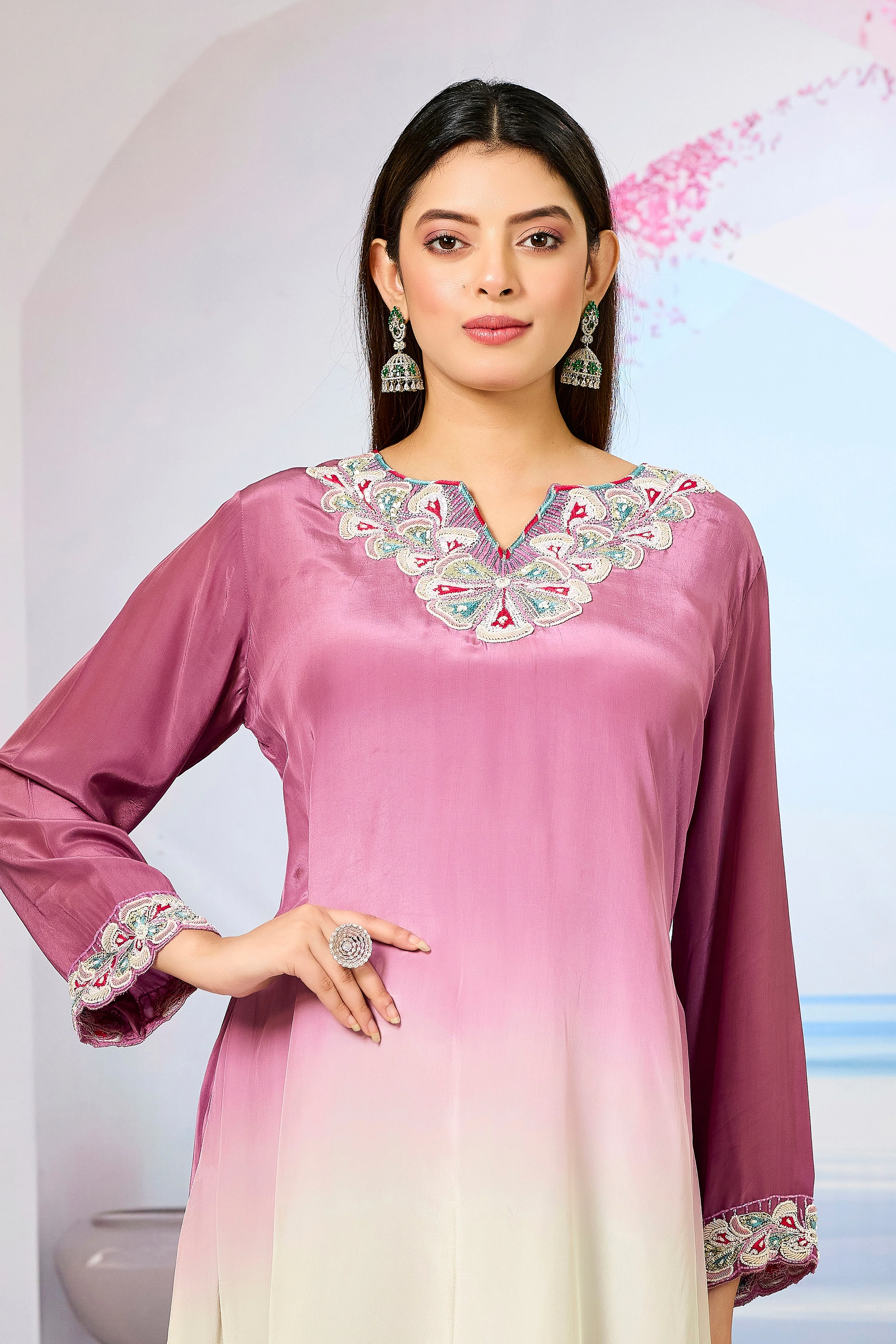 Mauve Ombre-Dyed Crepe Silk Kurta & Pant Set - Image 2