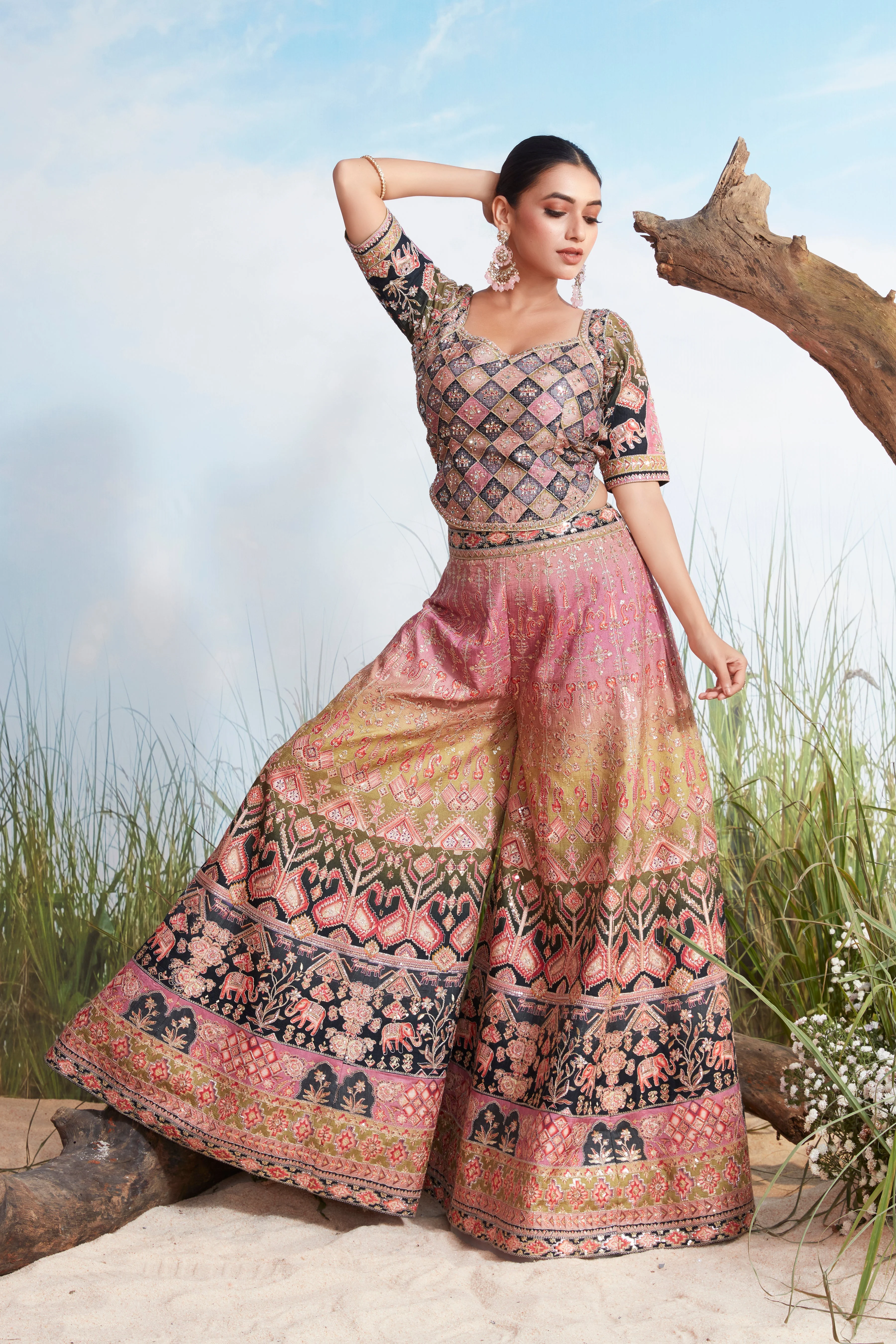Multi-Color Ombre Premium Silk Palazzo Set - Image 2