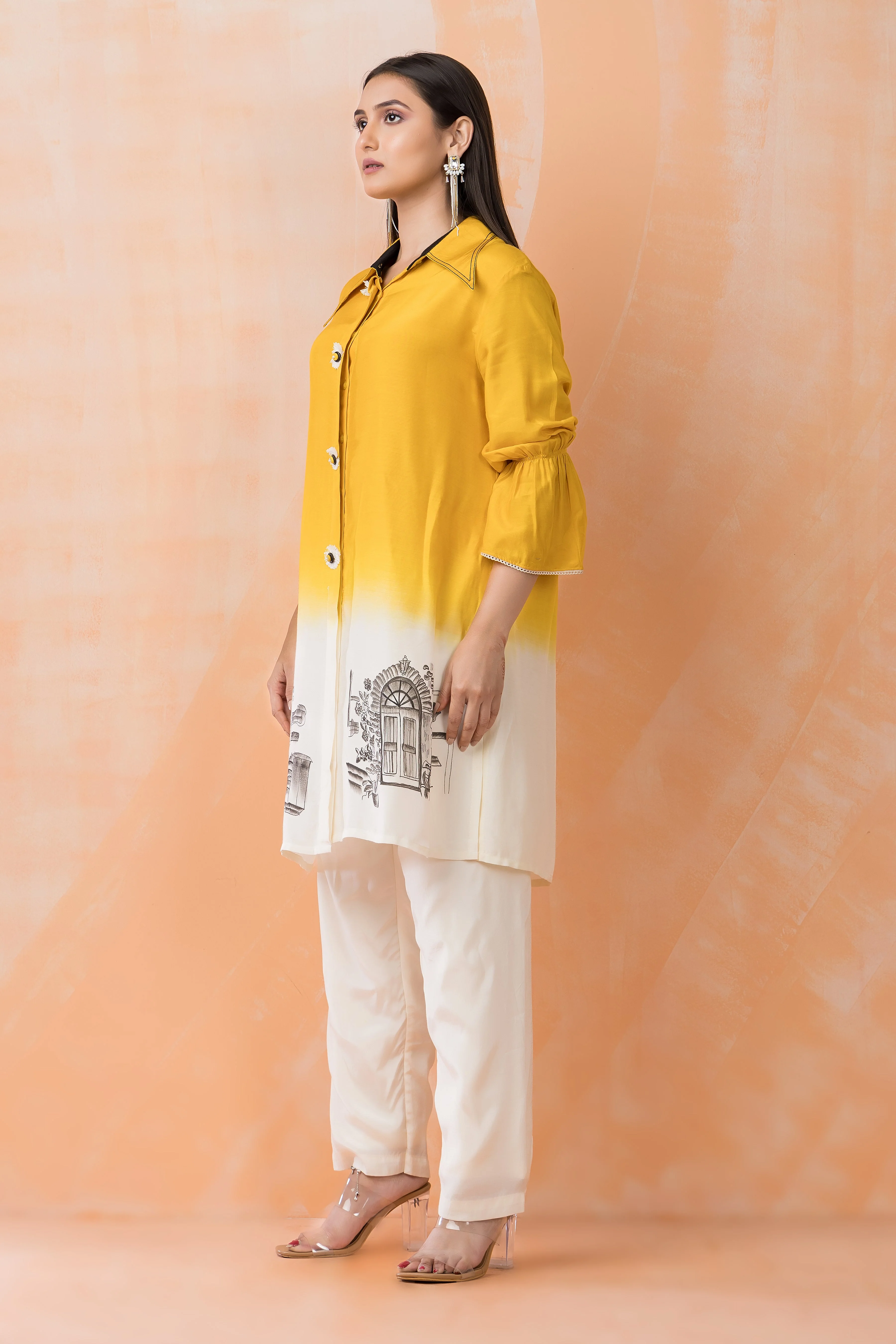 Mustard Yellow Ombre Muslin Silk Co-Ord Set - Image 2