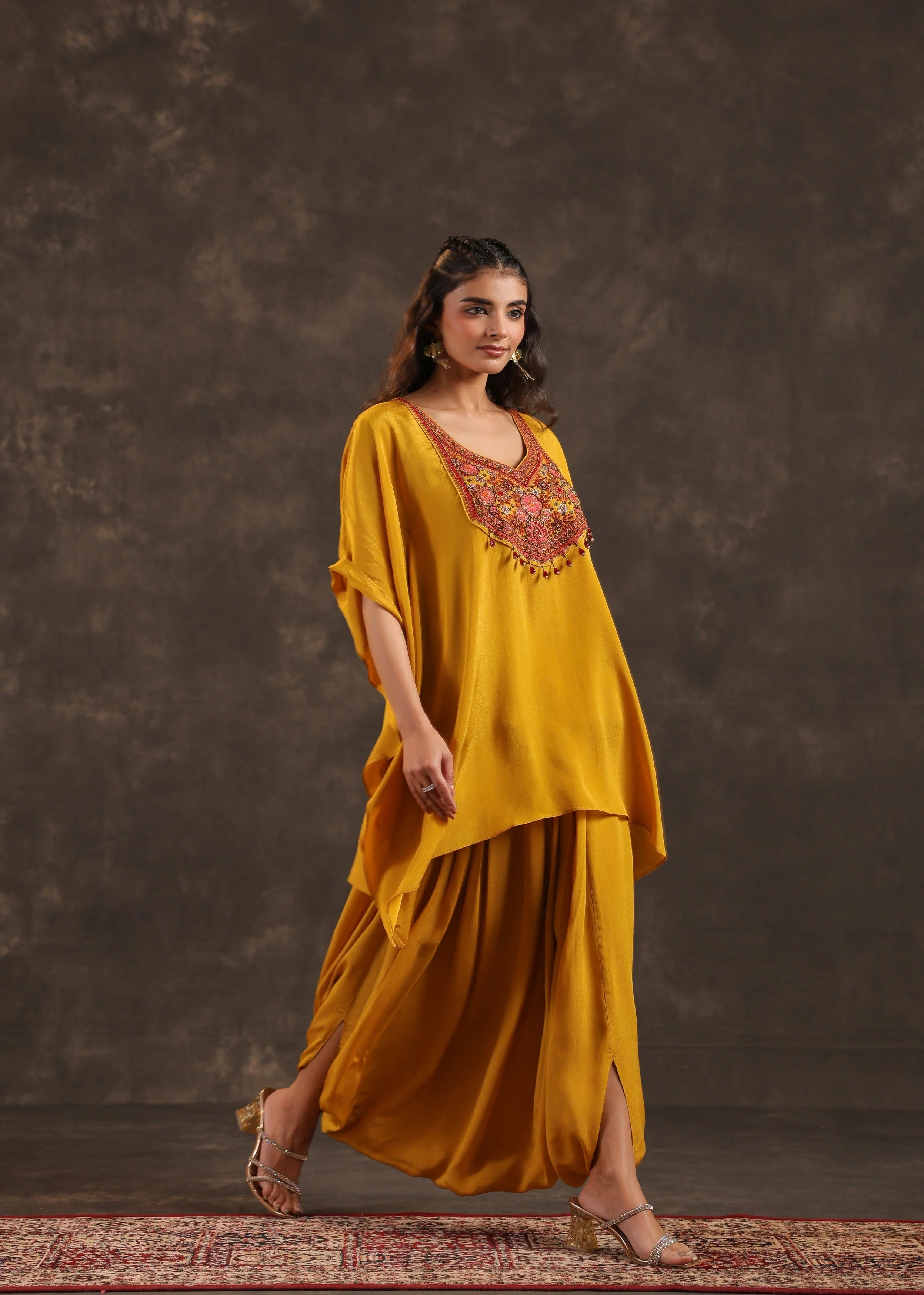Mustard Glow Embellished Crepe Silk Dhoti Set - Image 3