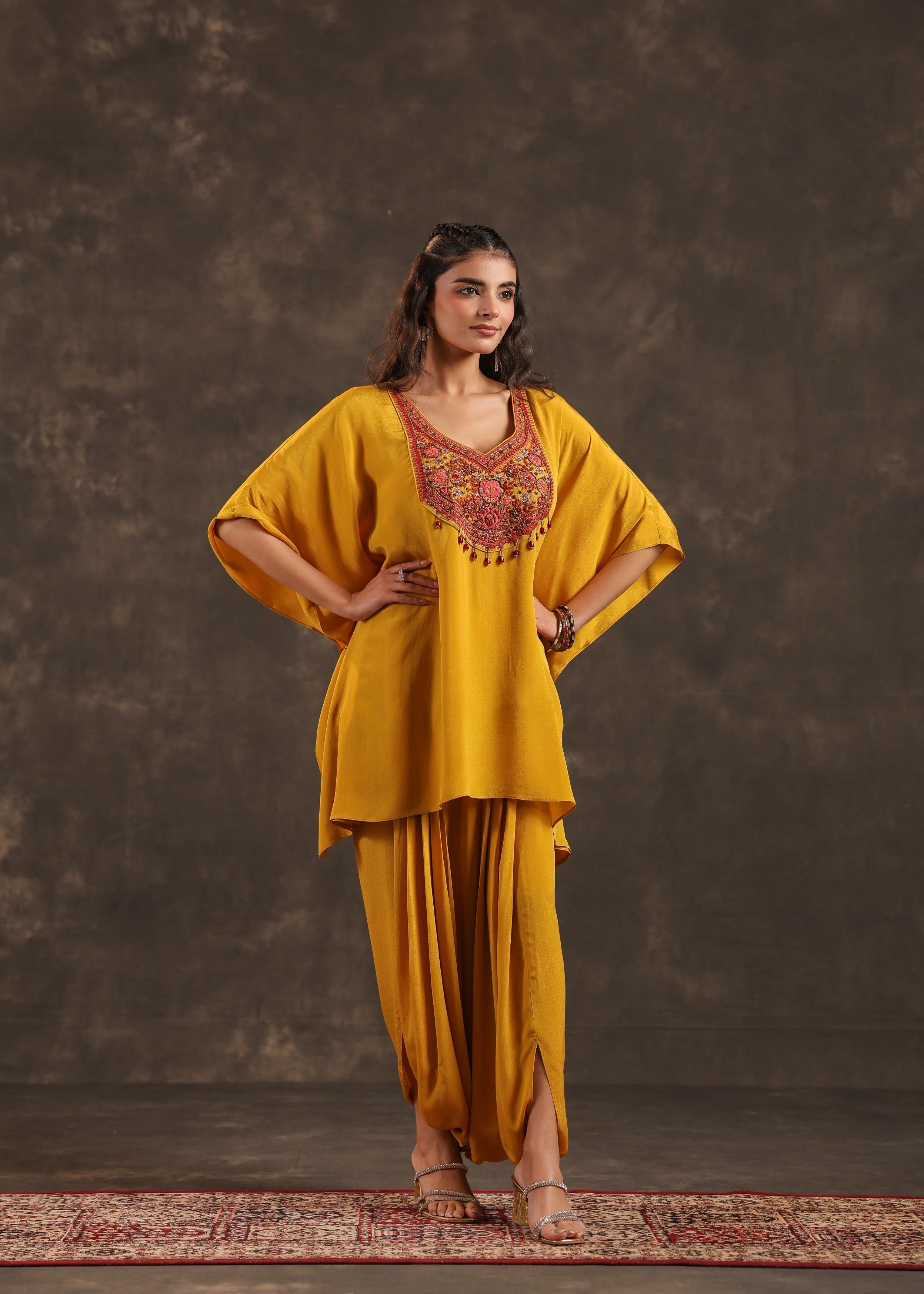 Mustard Glow Embellished Crepe Silk Dhoti Set - Image 4