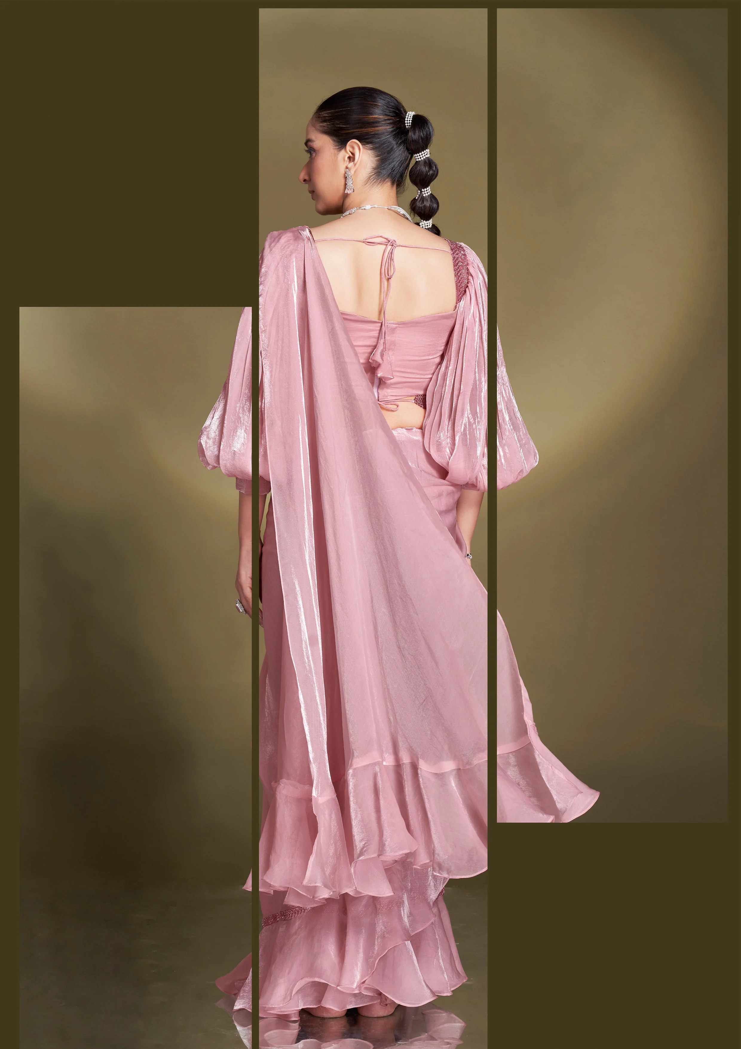 Onion Pink Embellished Satin Silk Saree - Image 5