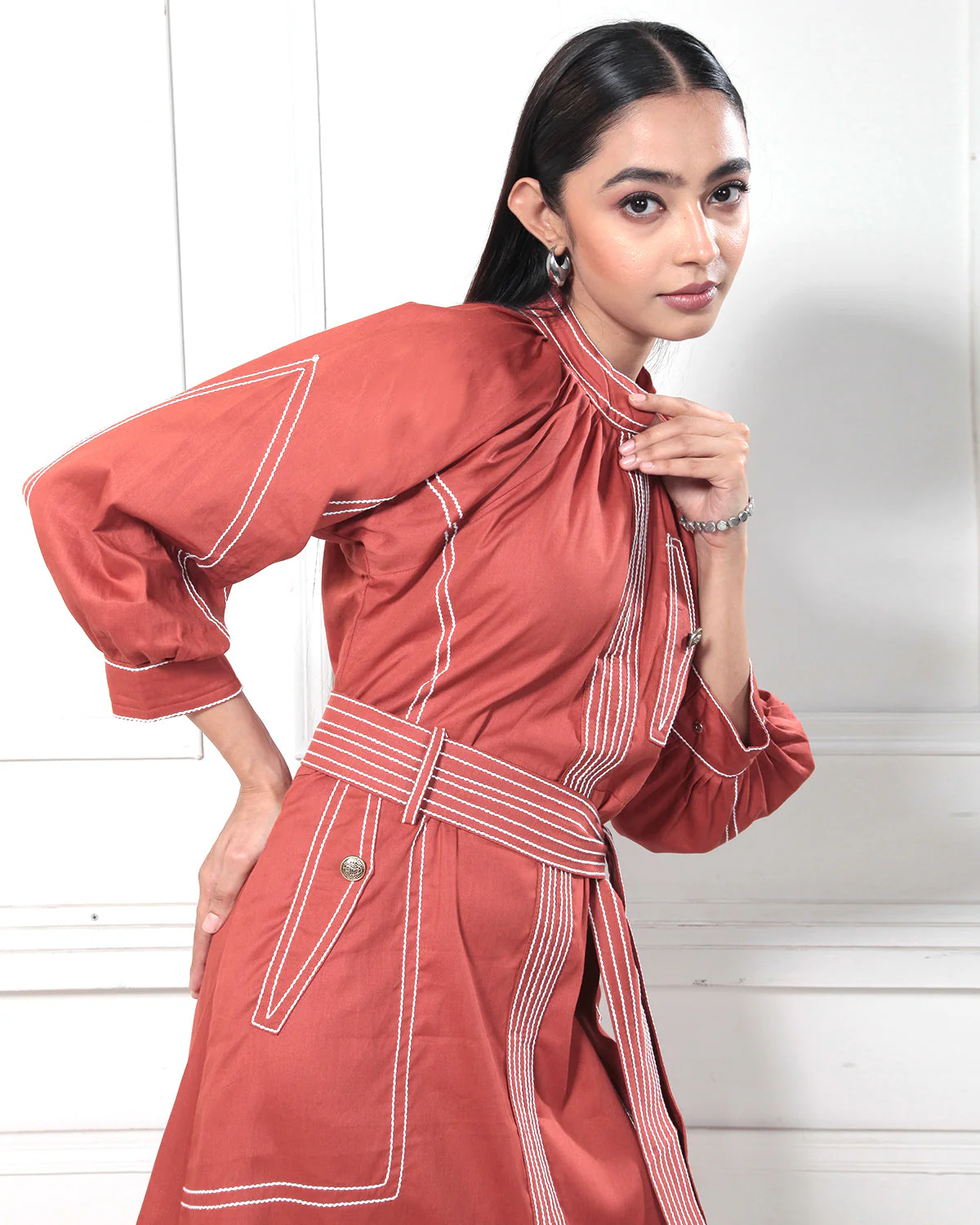 Rustic Orange Solid Cosmopolitan Shirt Dress - Image 2