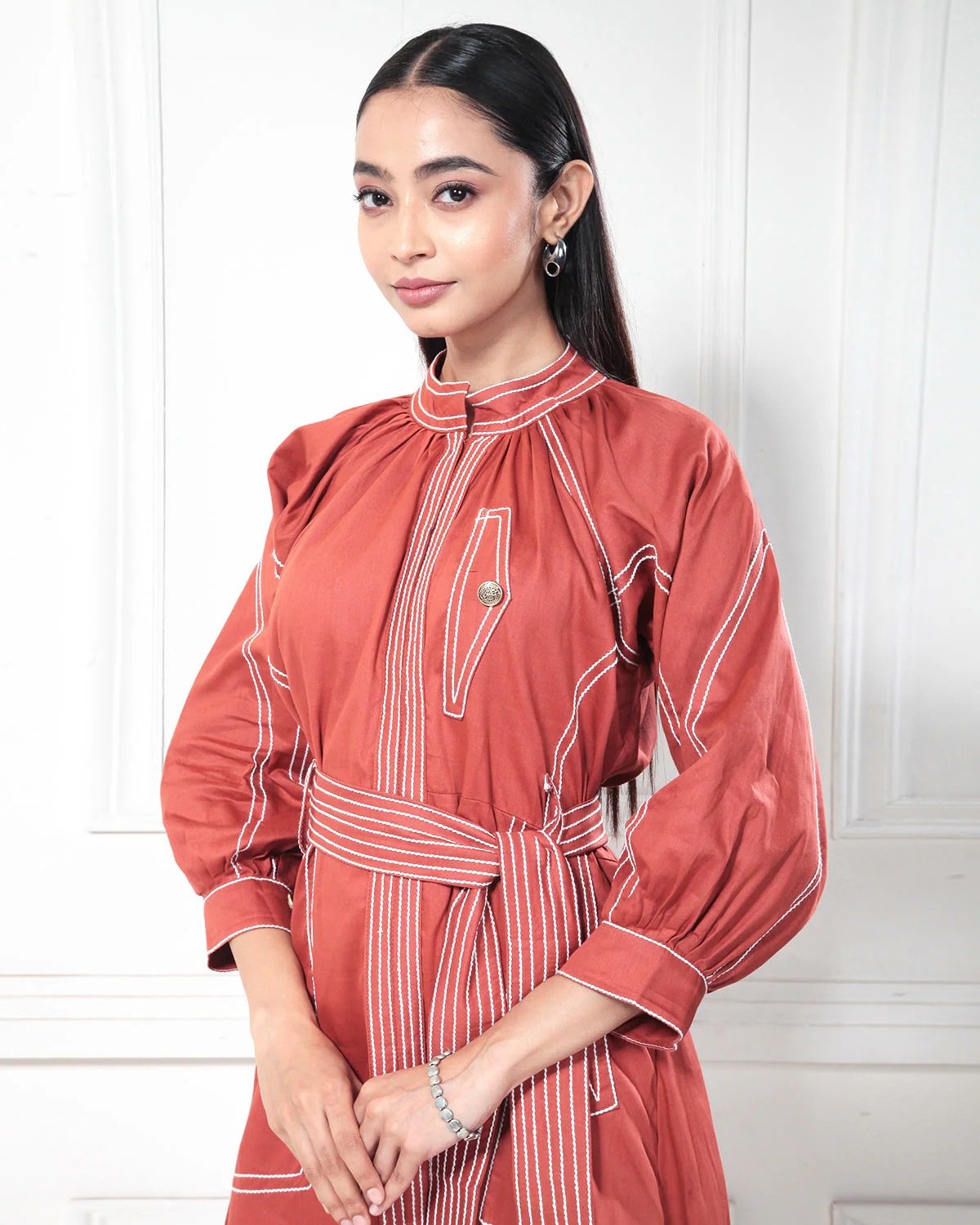 Rustic Orange Solid Cosmopolitan Shirt Dress - Image 3