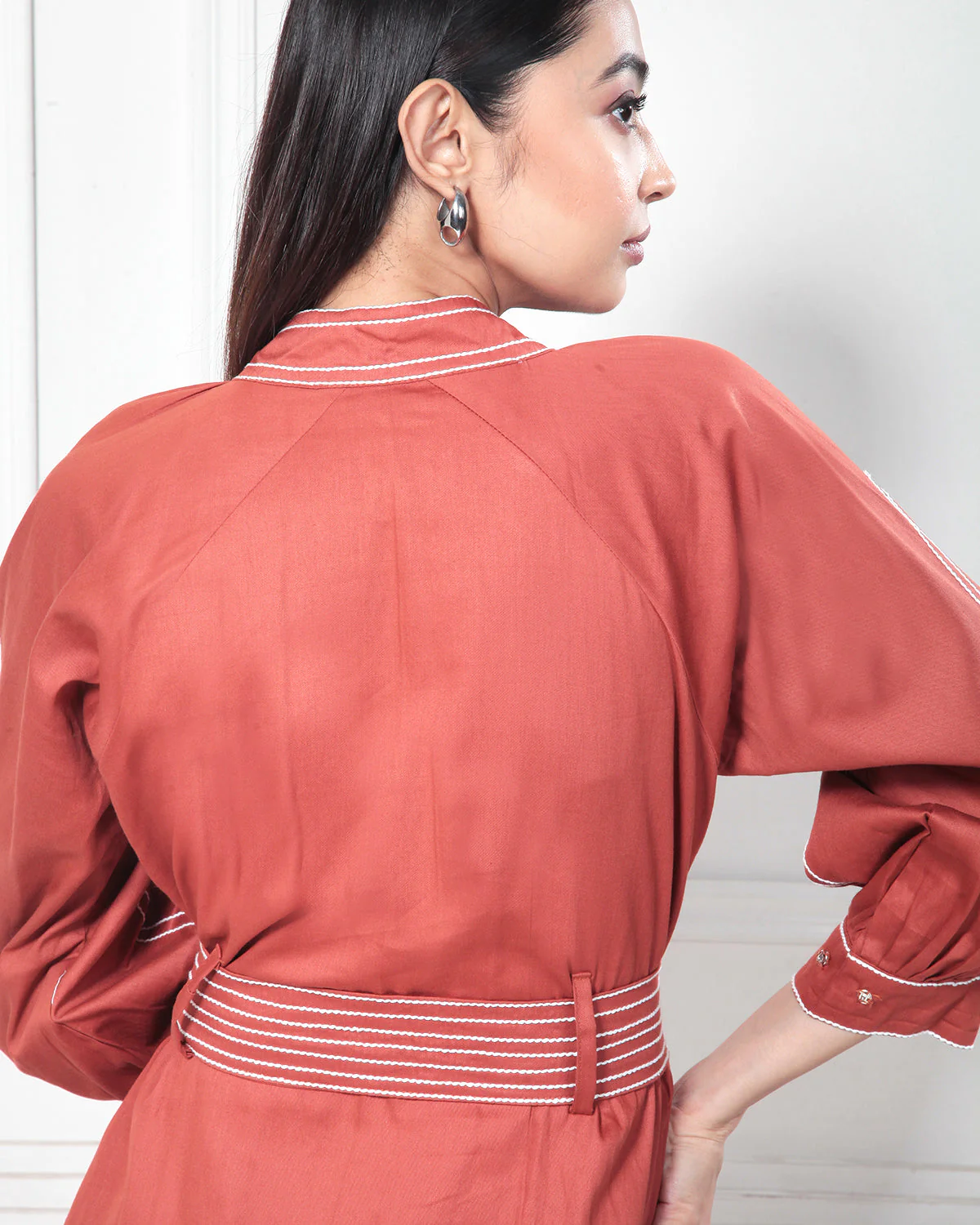 Rustic Orange Solid Cosmopolitan Shirt Dress - Image 5