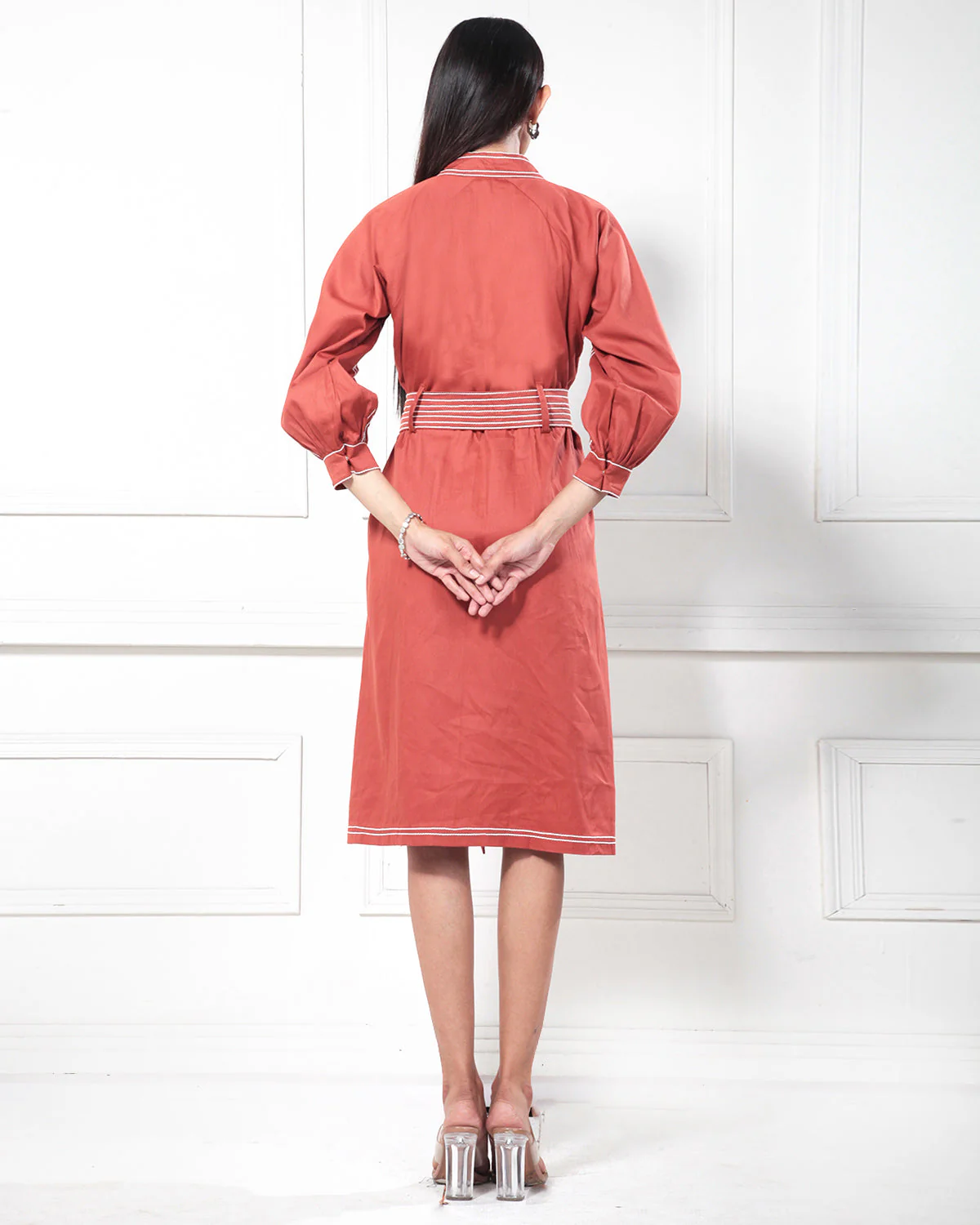 Rustic Orange Solid Cosmopolitan Shirt Dress - Image 6