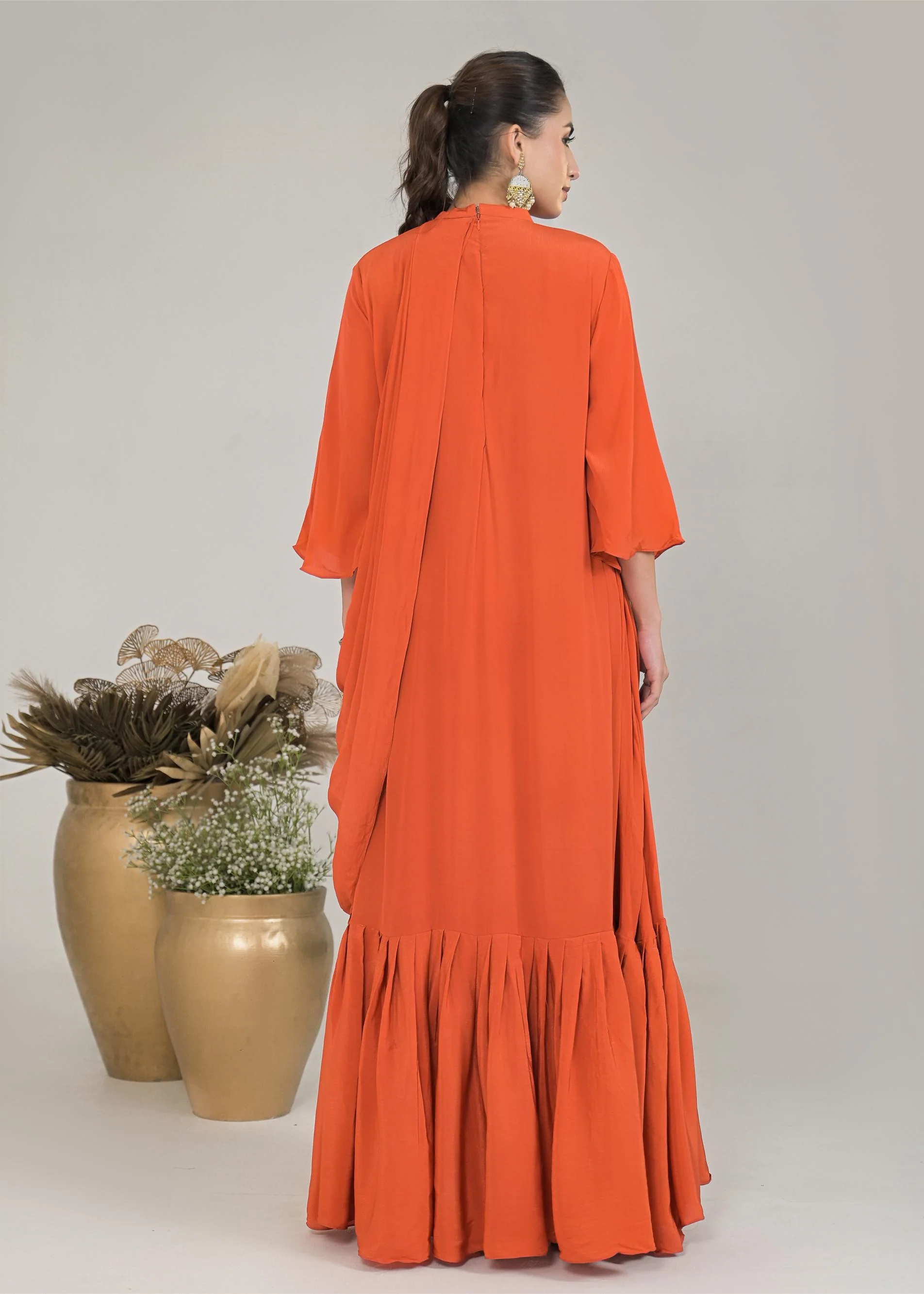 Orange Embellished Premium Silk Gown - Image 5