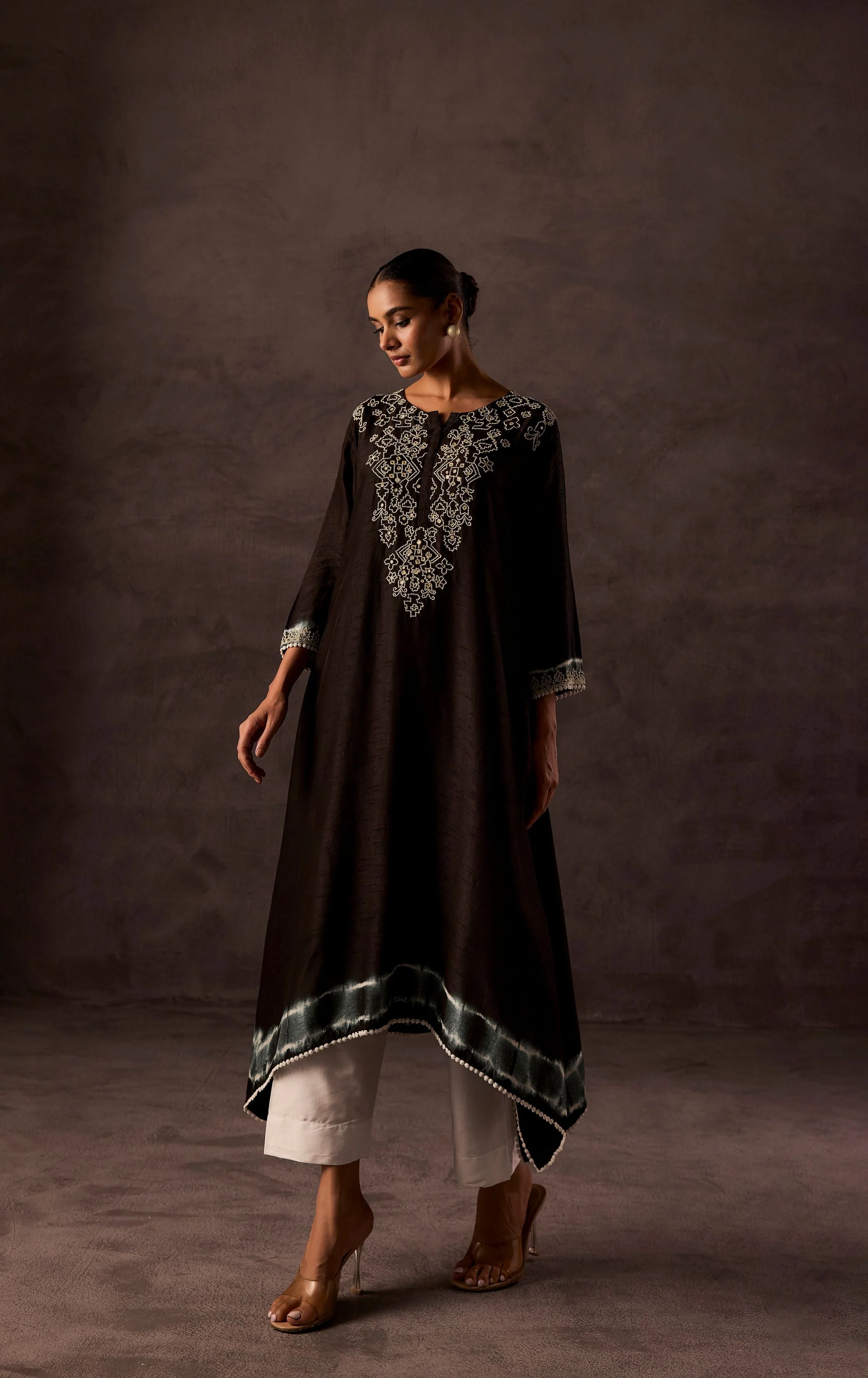 Black Embellished Raw Silk Kurta Set - Image 4
