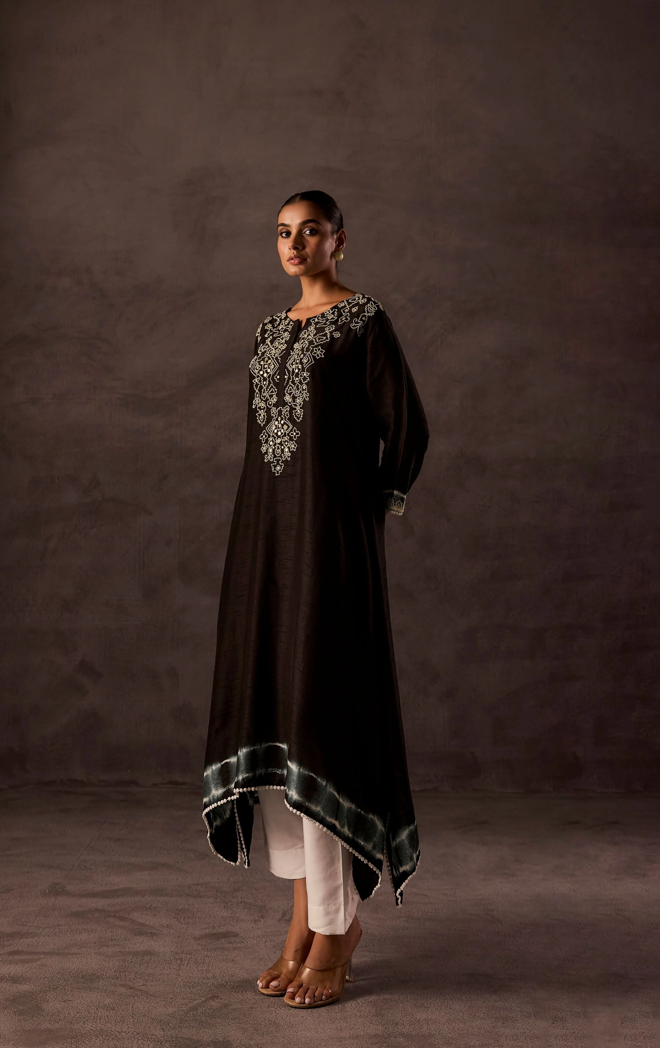 Black Embellished Raw Silk Kurta Set - Image 5
