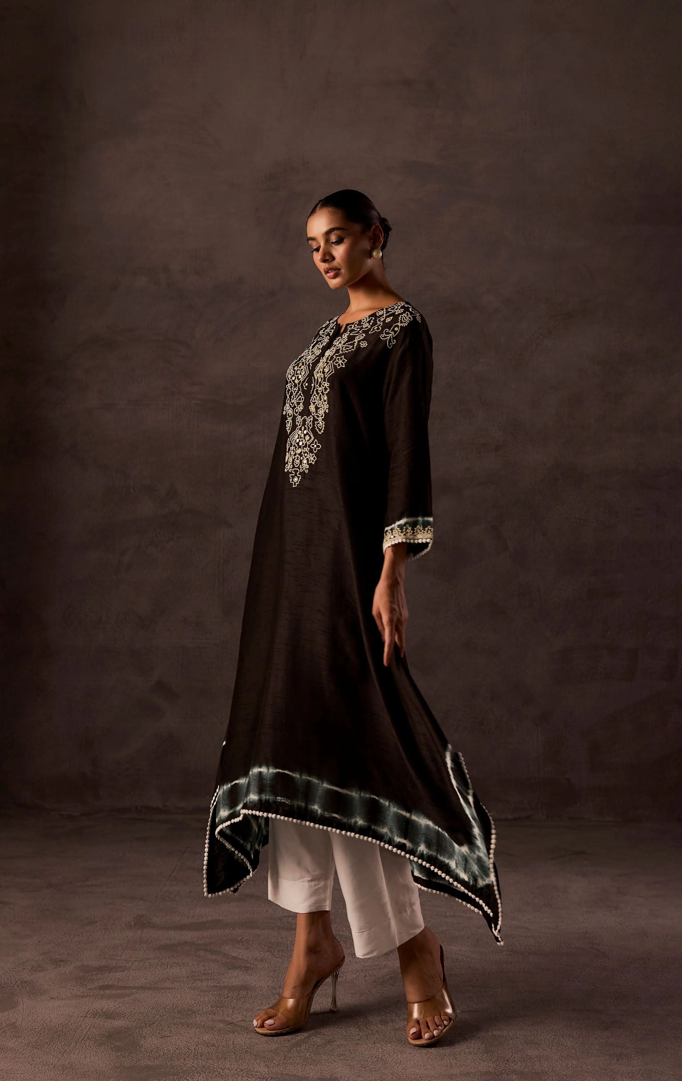 Black Embellished Raw Silk Kurta Set - Image 6