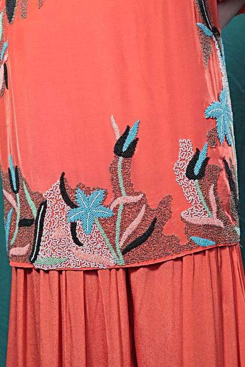 Orange Embroidered Crepe Silk Sharara Set - Image 7
