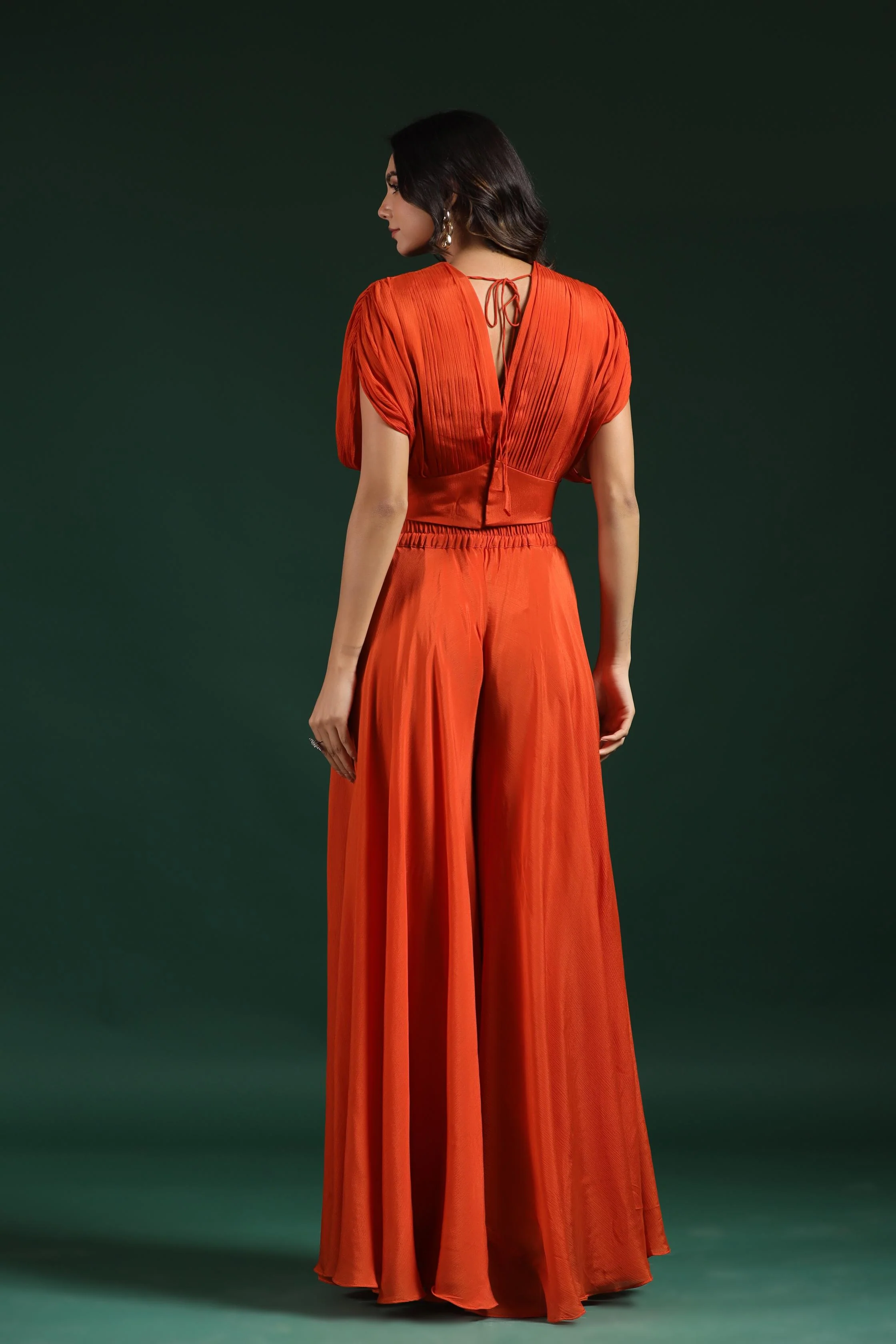 Orange Embroidered Crop Top with Palazzo Set - Image 5