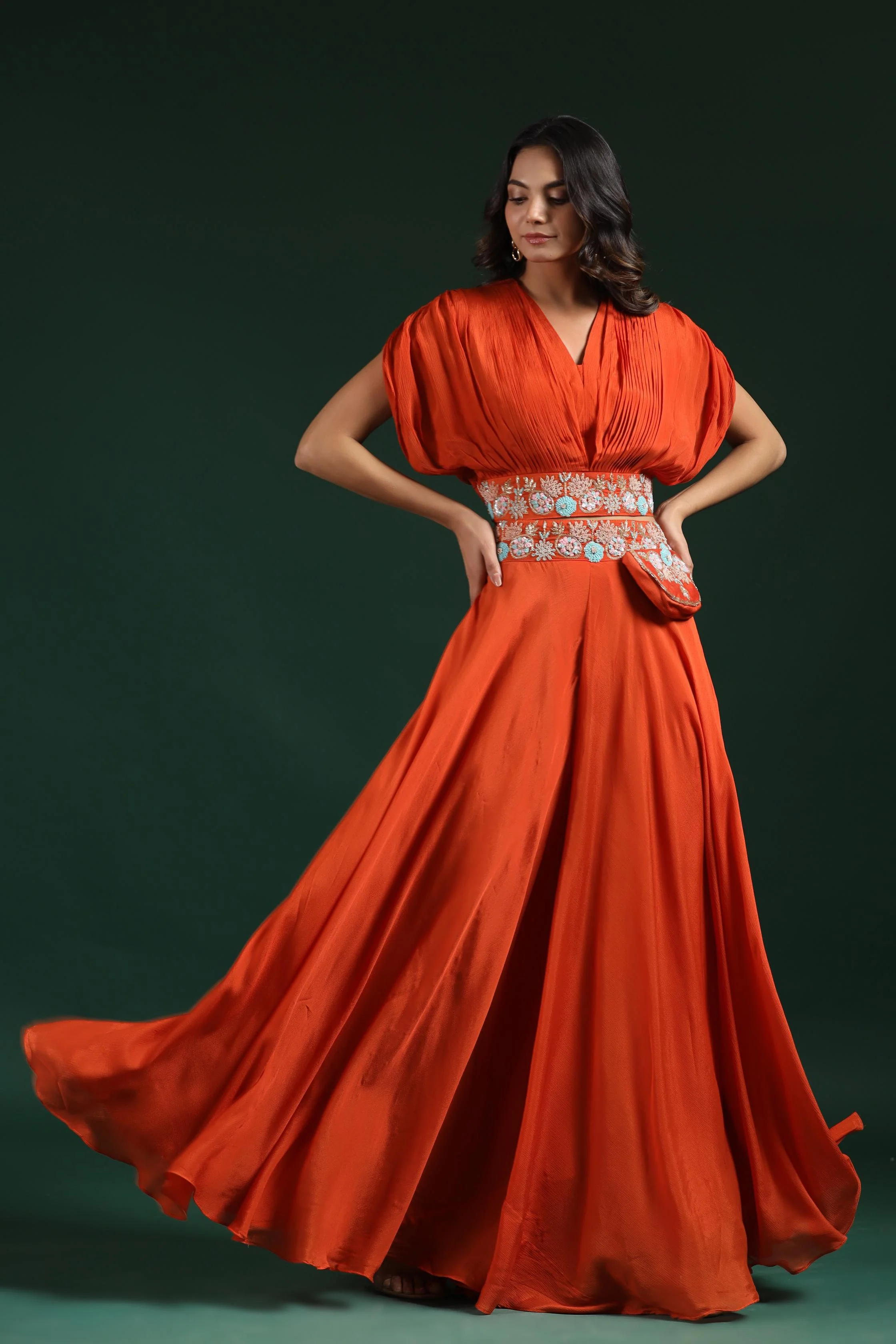 Orange Embroidered Crop Top with Palazzo Set - Image 6
