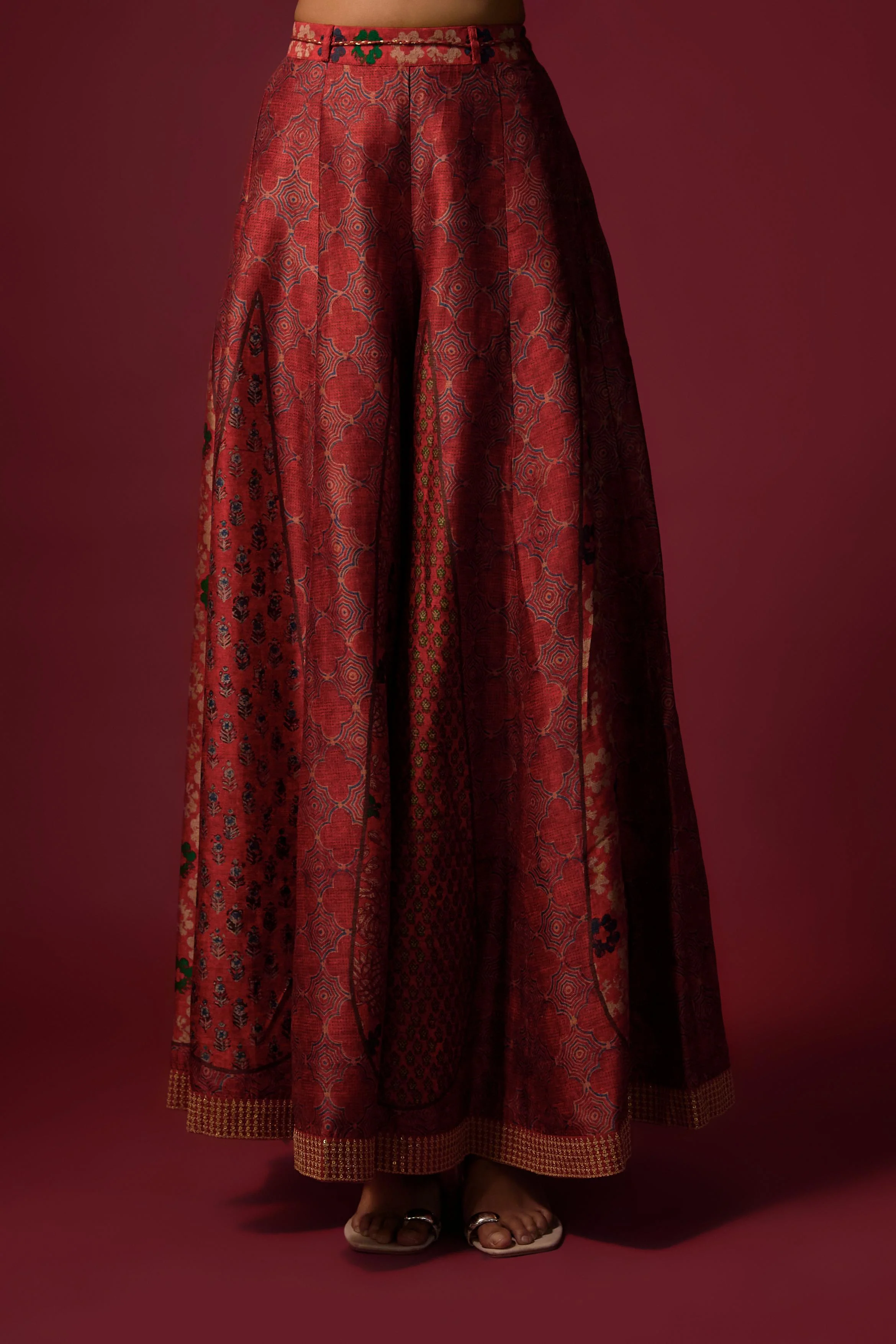 Red Printed Slub Cotton Silk Tunic Co-Ord Set - Image 4