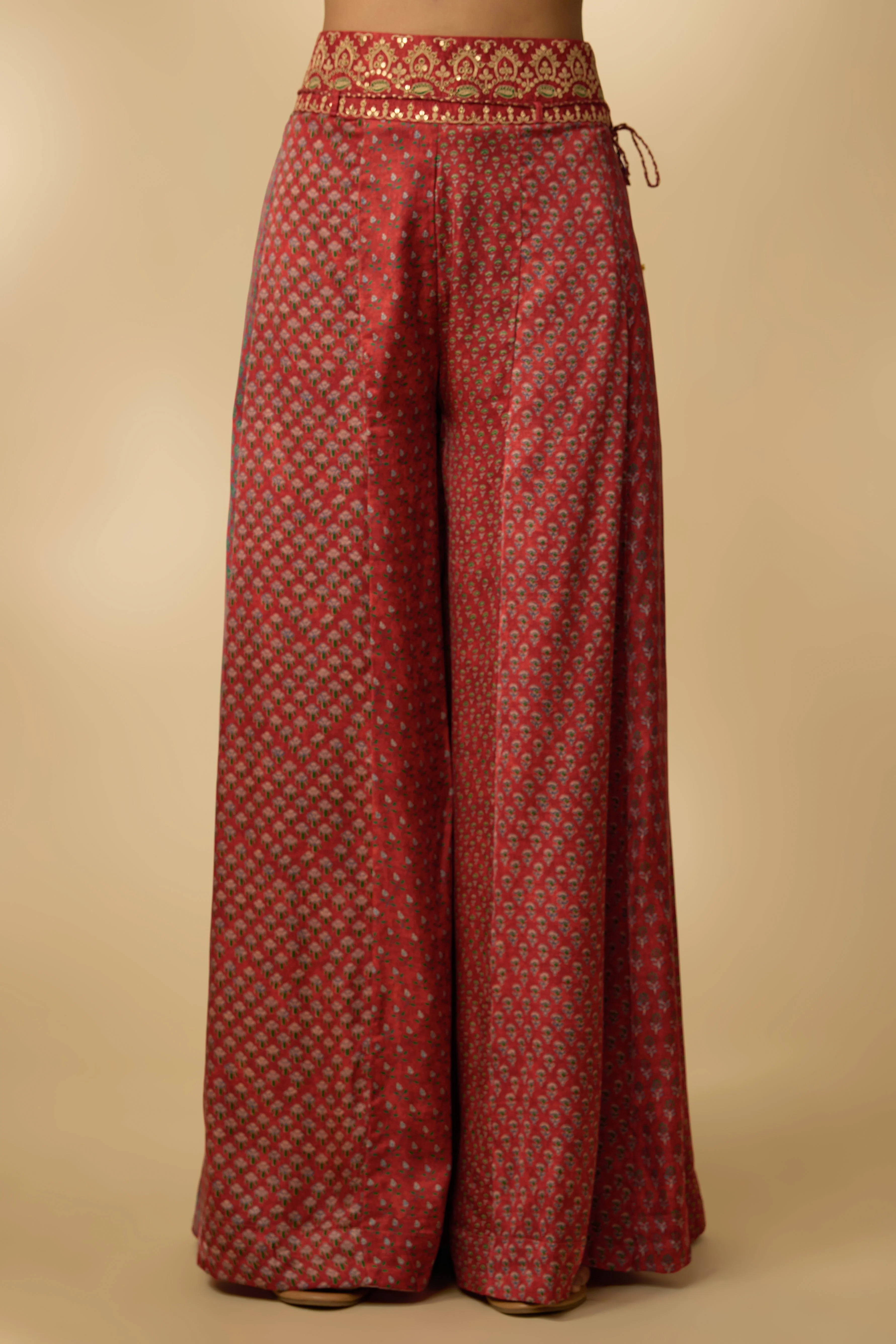 Red Printed Slub Cotton Silk Tunic Co-Ord Set - Image 3