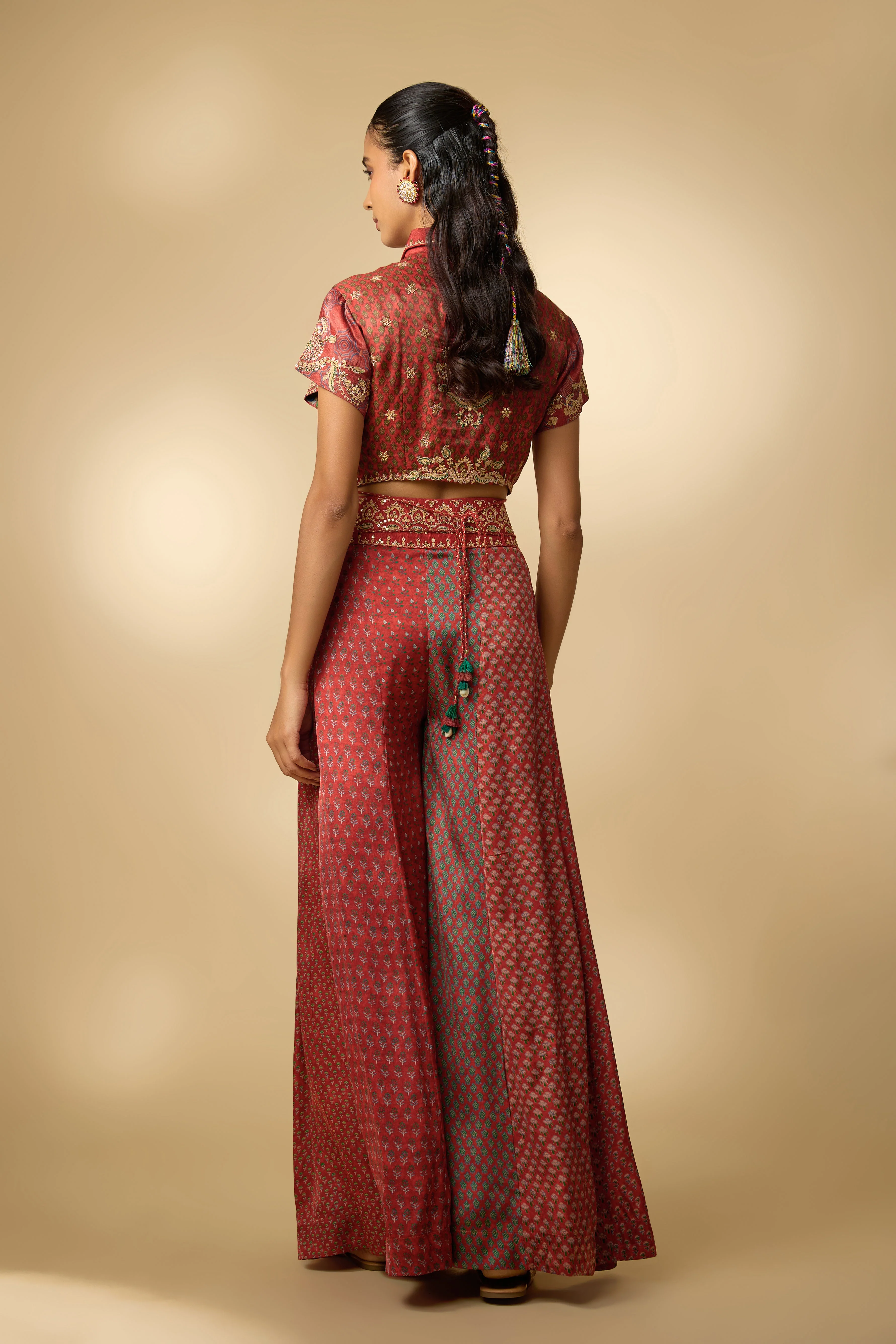 Red Printed Slub Cotton Silk Tunic Co-Ord Set - Image 4