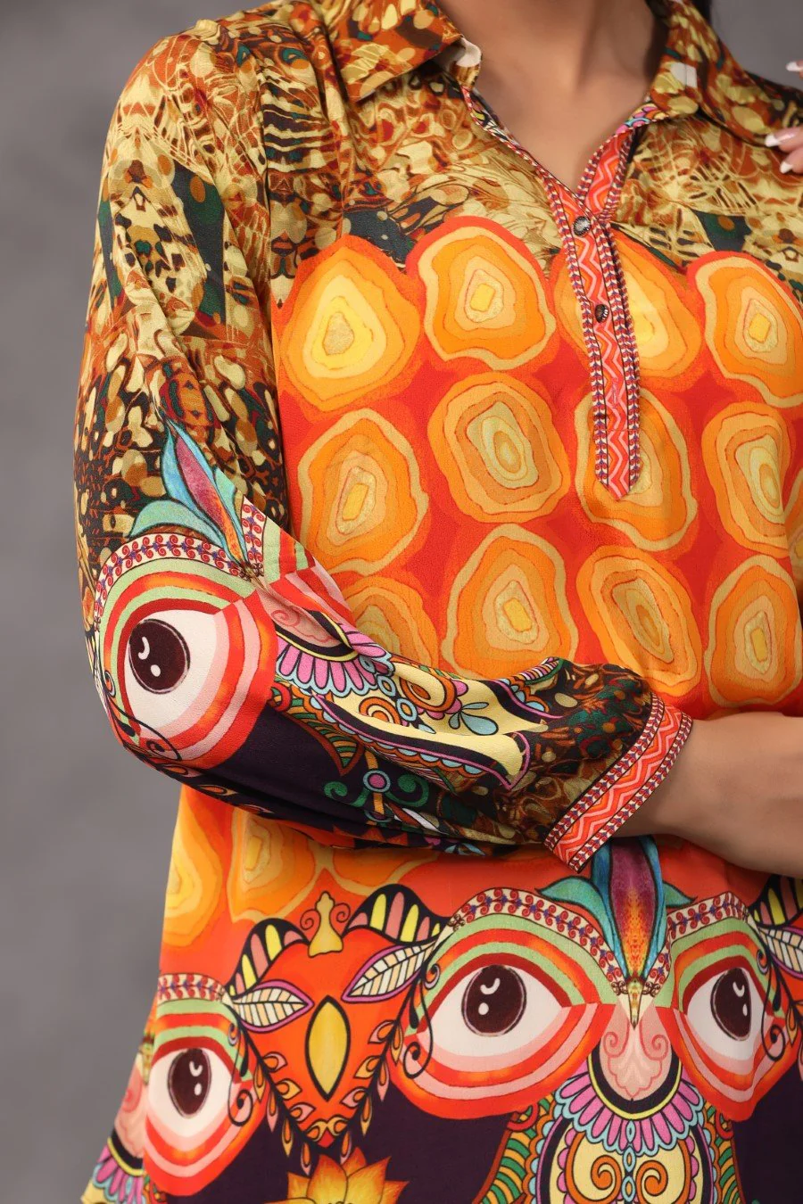 Orange Tribal Digital Printed Spanish Crepe Top - Image 4