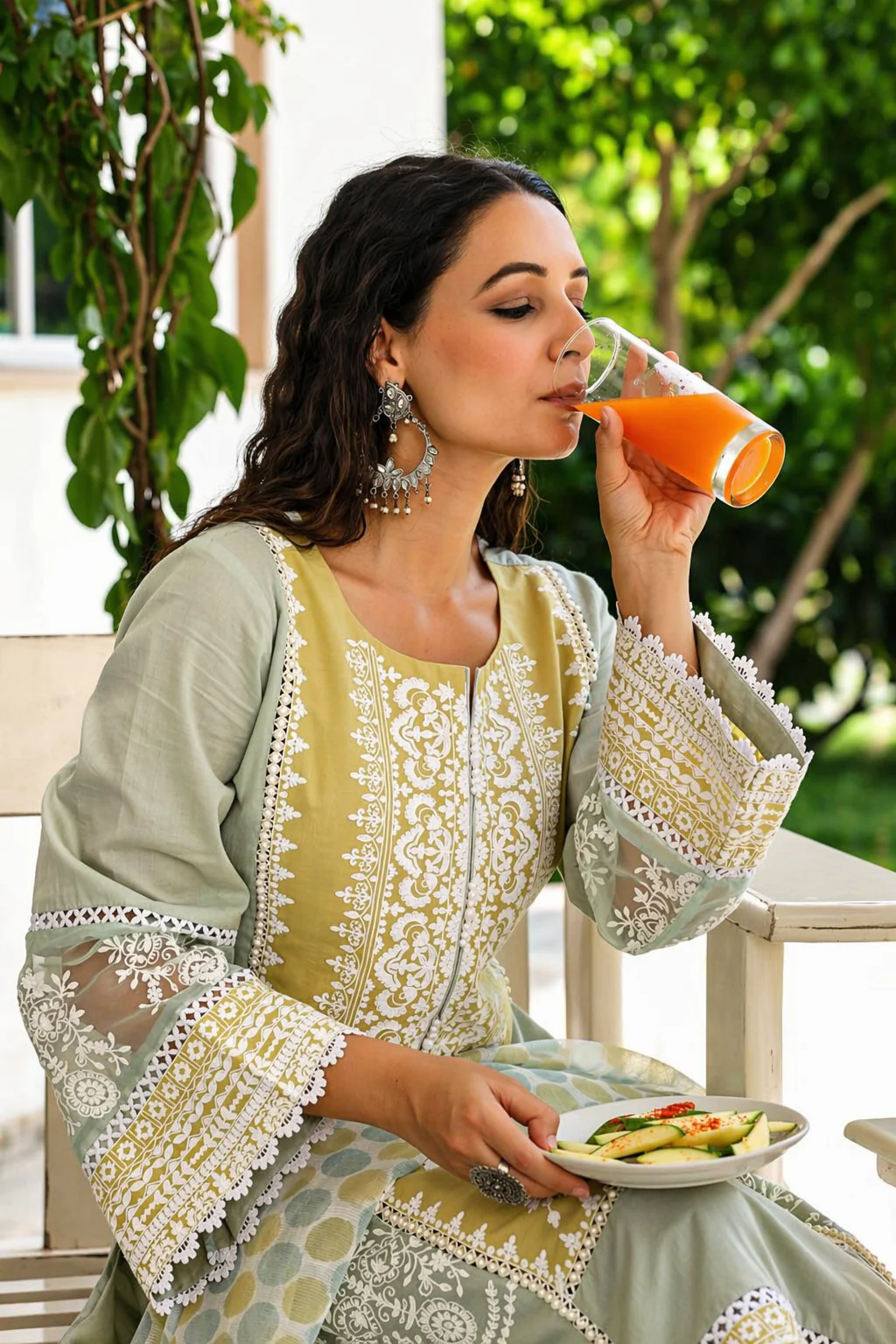 Sage Citron Embroidered Mul Cotton Pant Set - Image 4