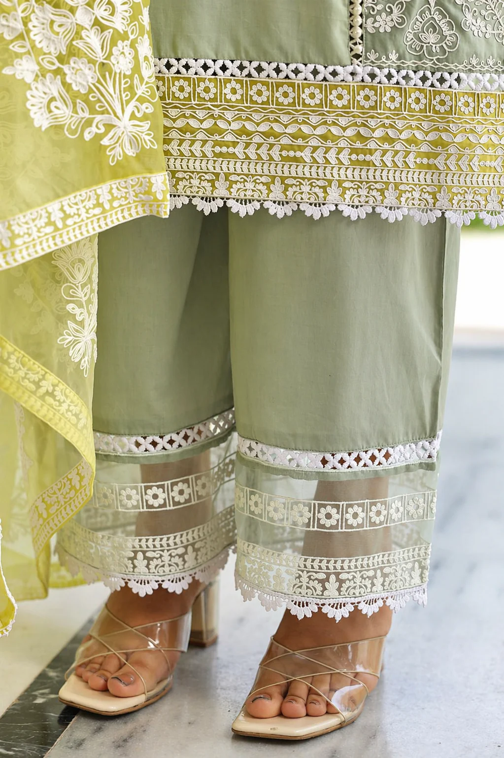 Sage Citron Embroidered Mul Cotton Pant Set - Image 8