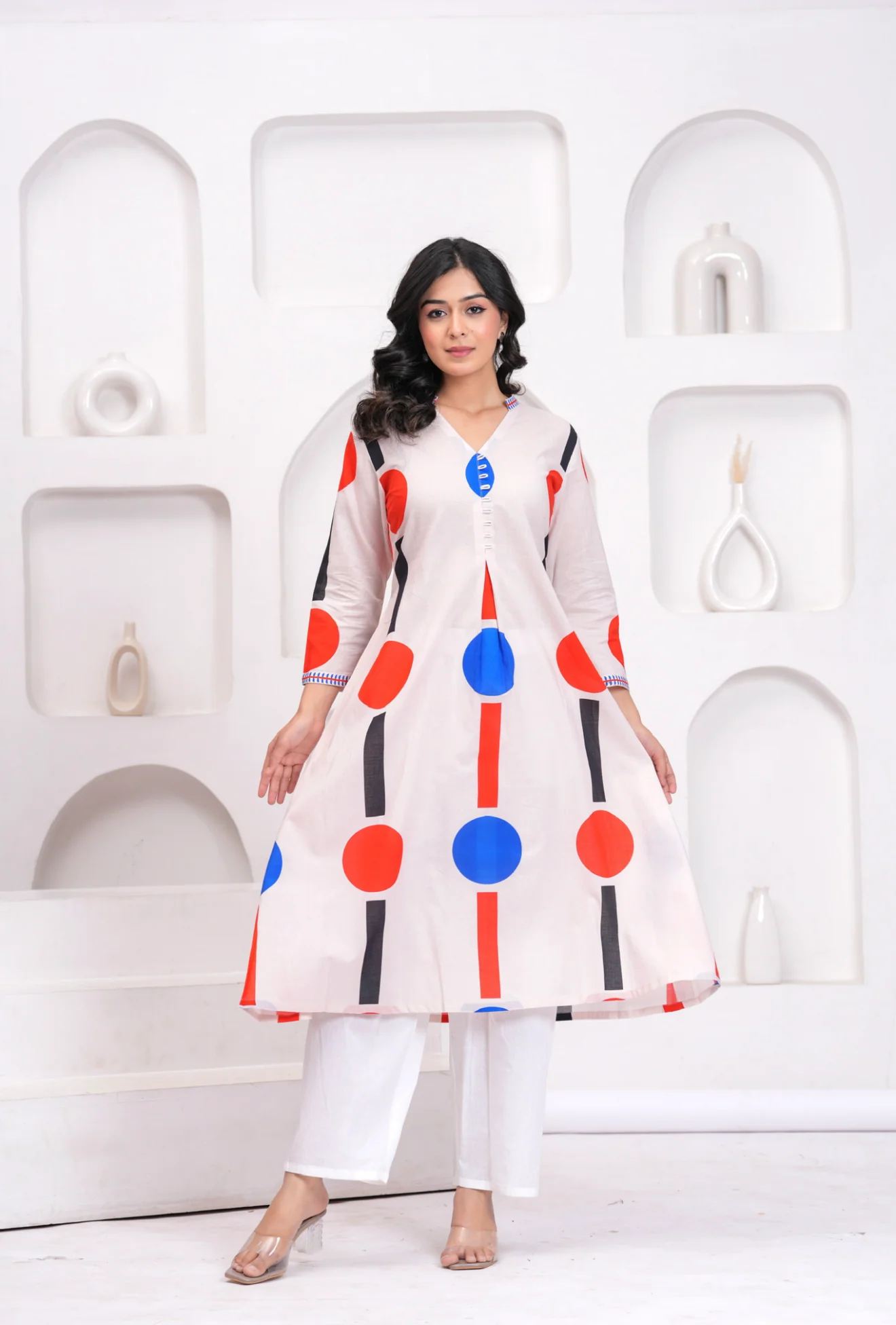 Champagne Geometric Print Kurta & Pant Set