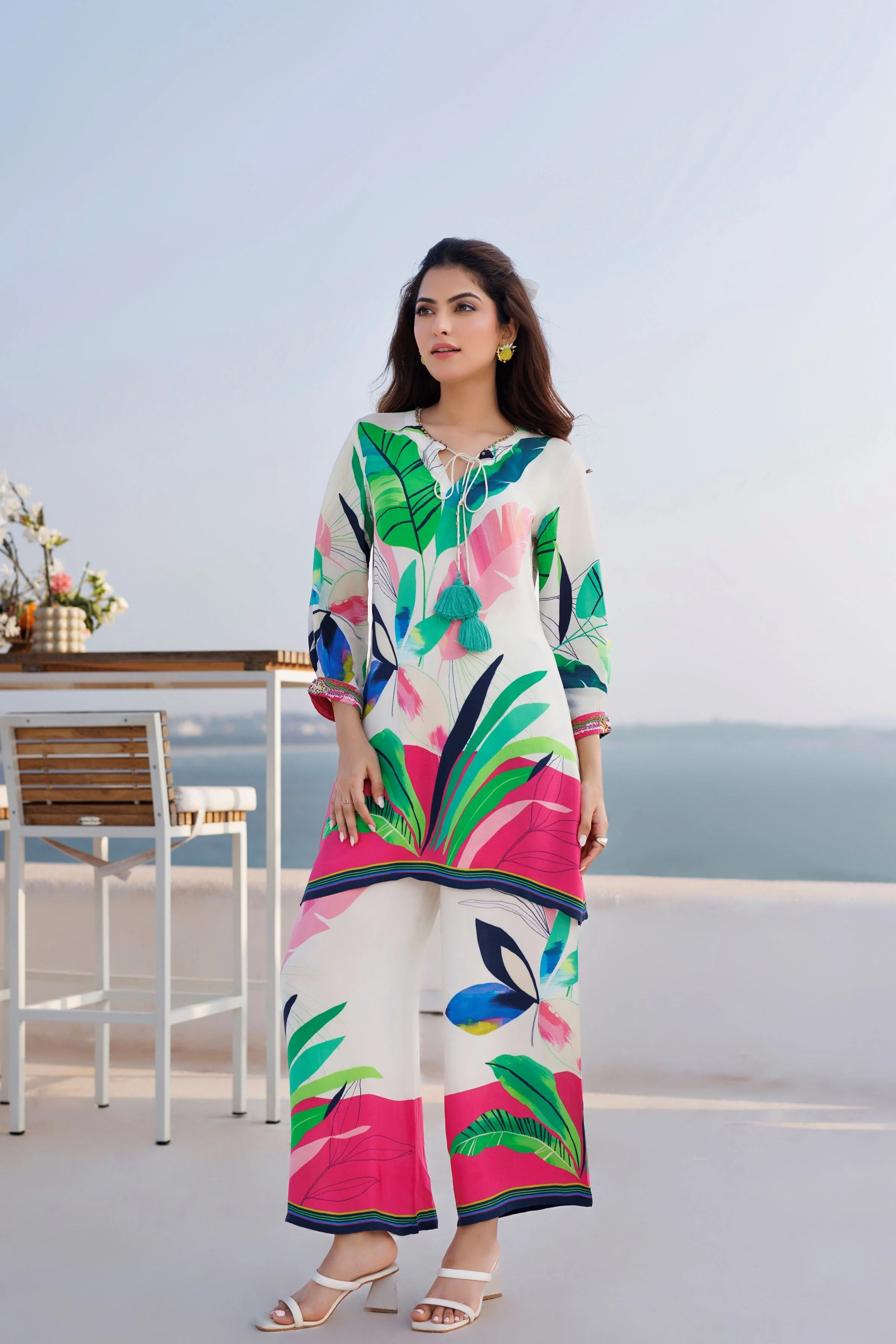 Pale Champagne Digital Printed Crepe Silk Co-Ord Set - Image 3