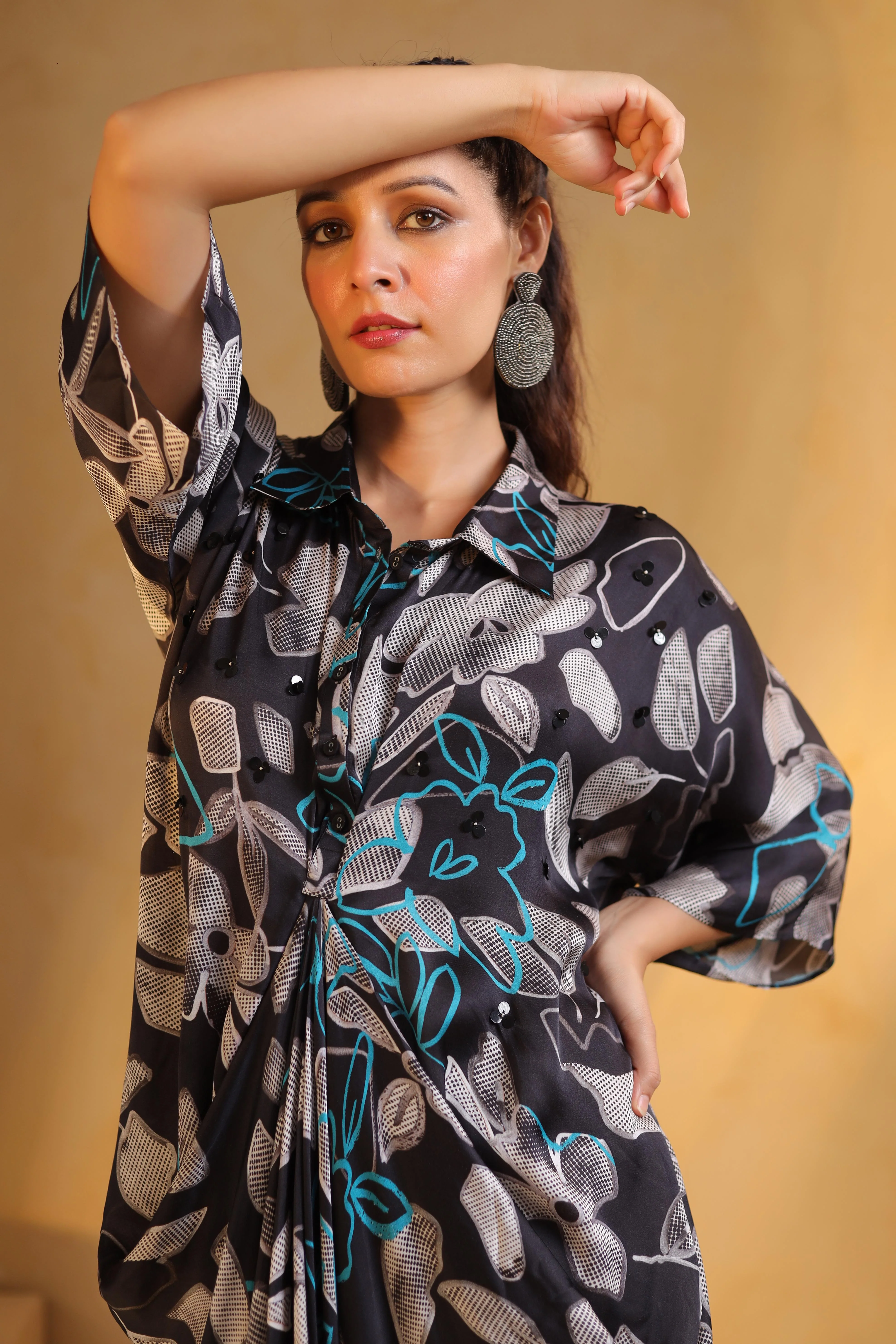 Dark Grey Printed Satin Dress - Image 2