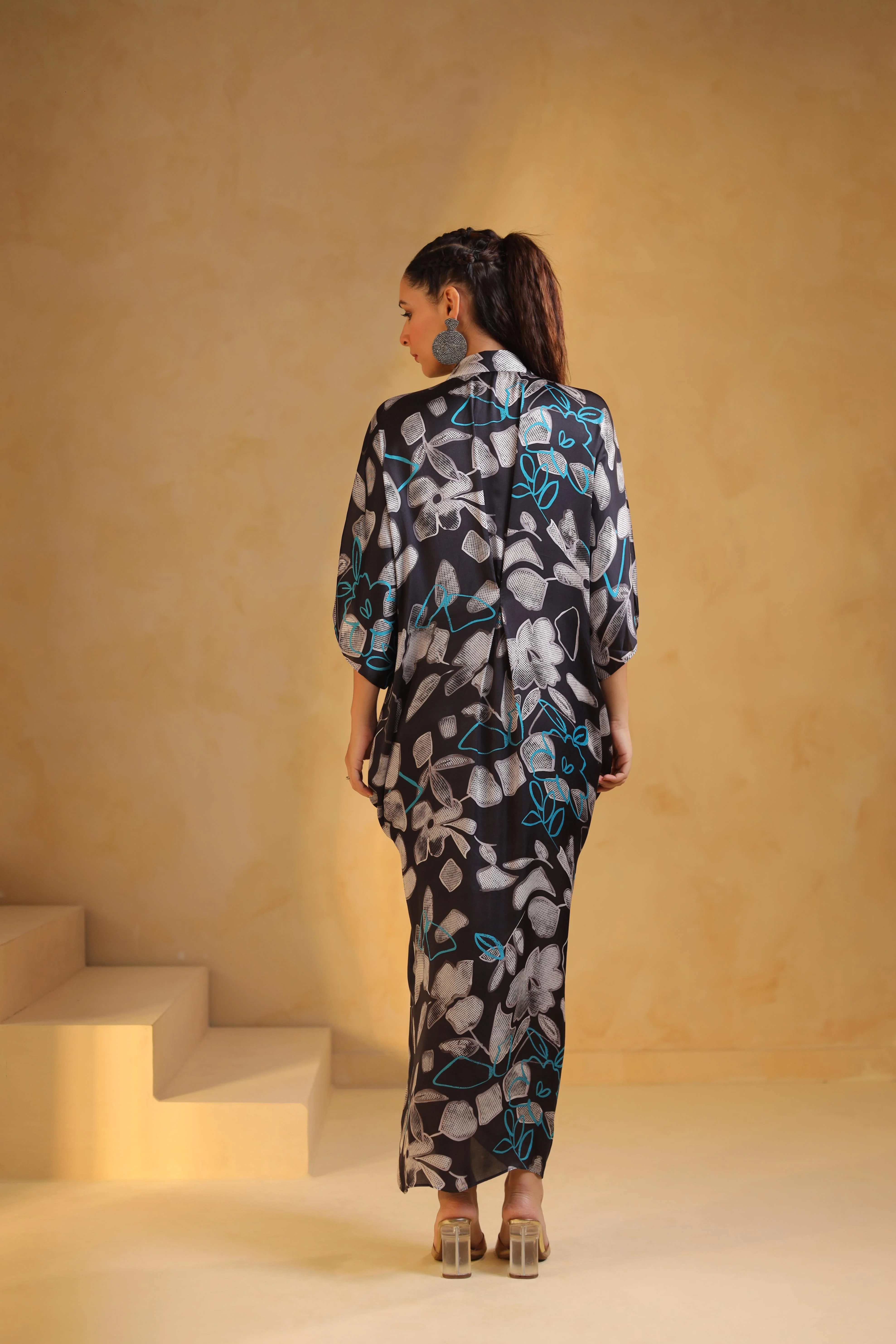 Dark Grey Printed Satin Dress - Image 5