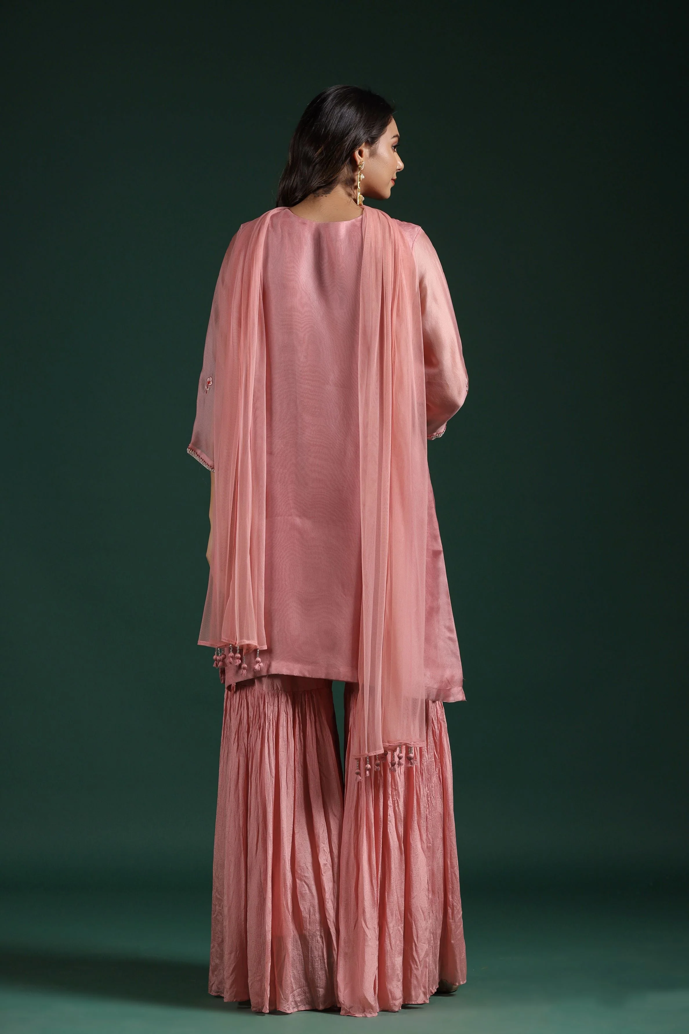 Pale Pink Embellished Premium Organza Silk Sharara Set - Image 5