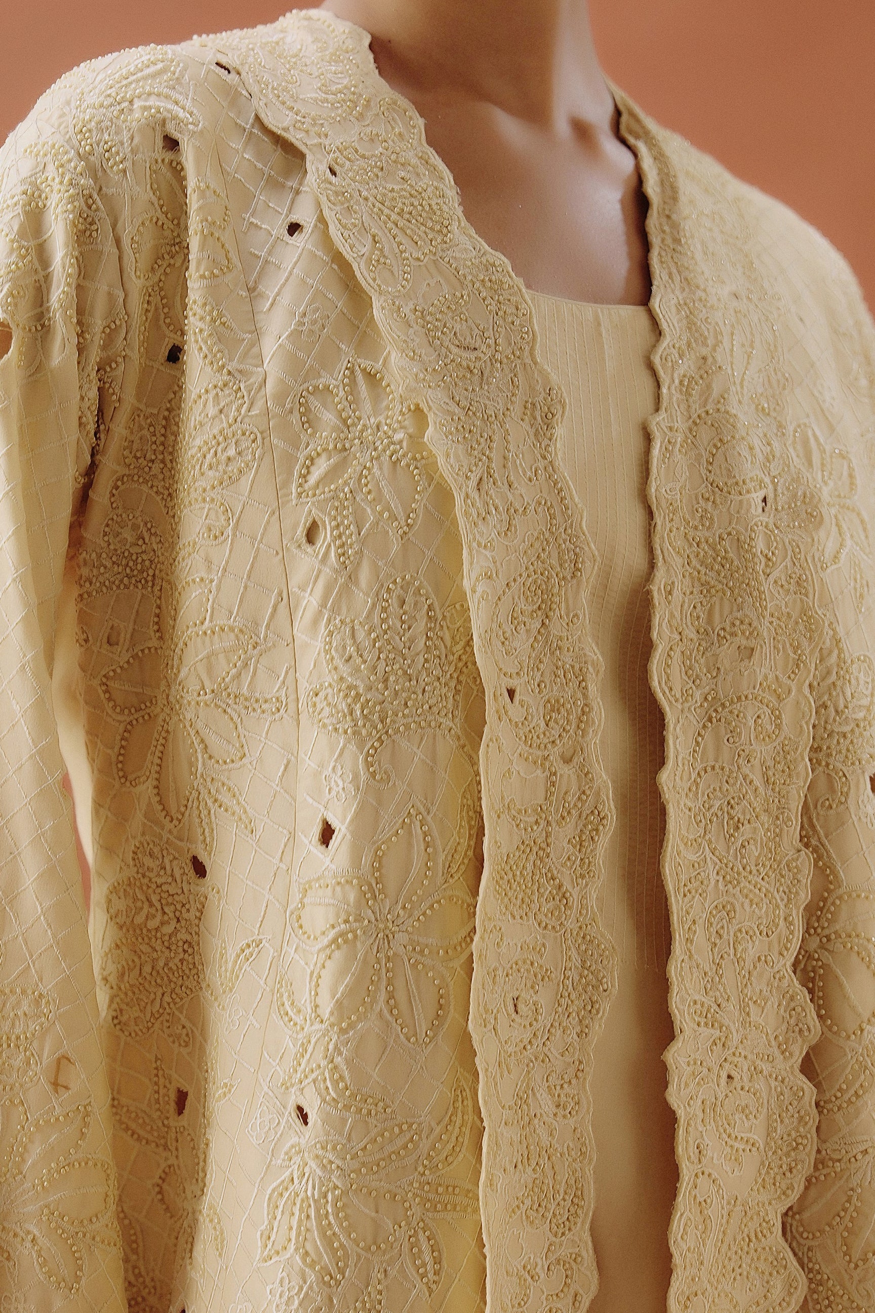 Pale Yellow Embroidered Chanderi Silk Co-Ord Set - Image 2