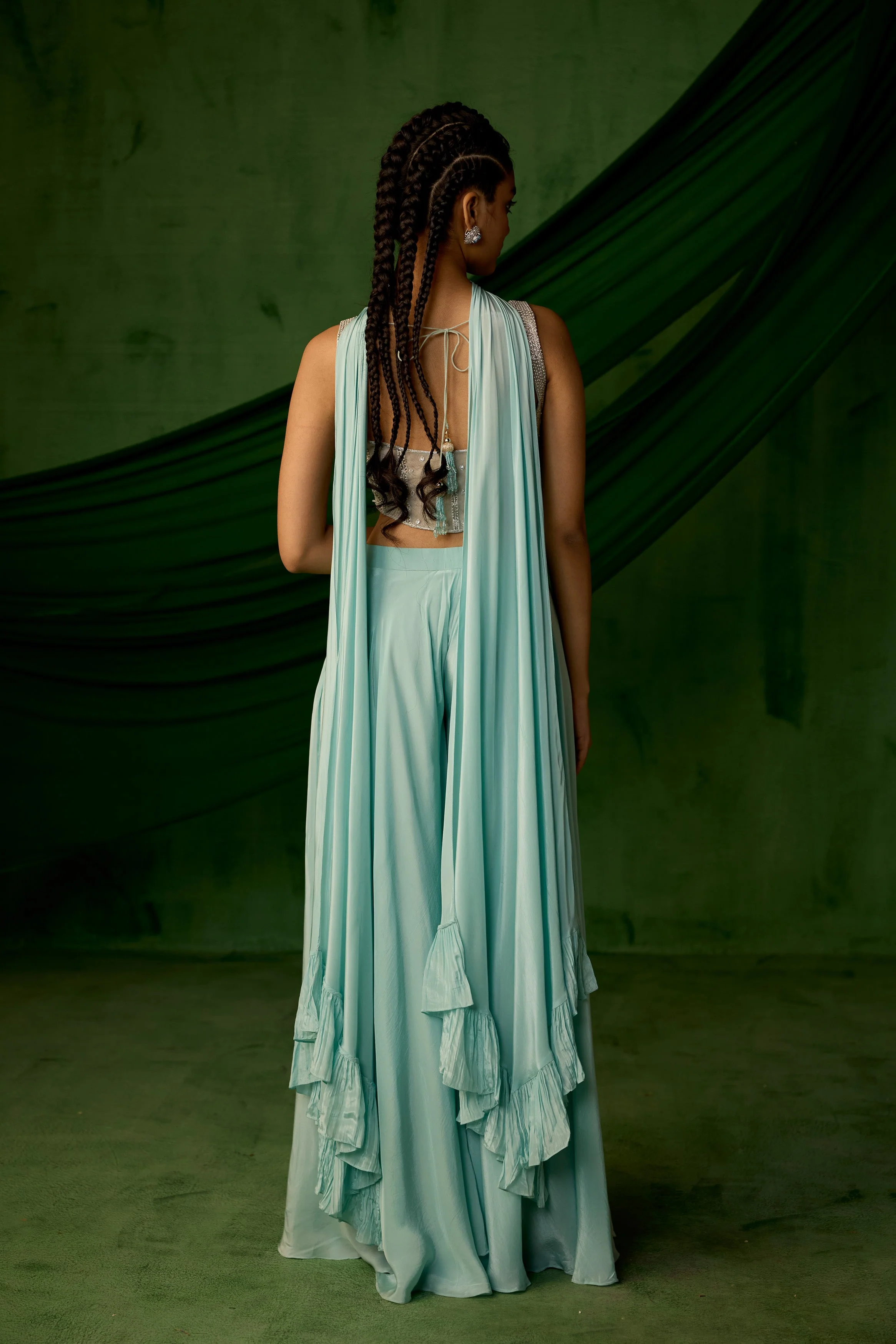 Sky Blue Embellished Satin Silk Palazzo Set - Image 7