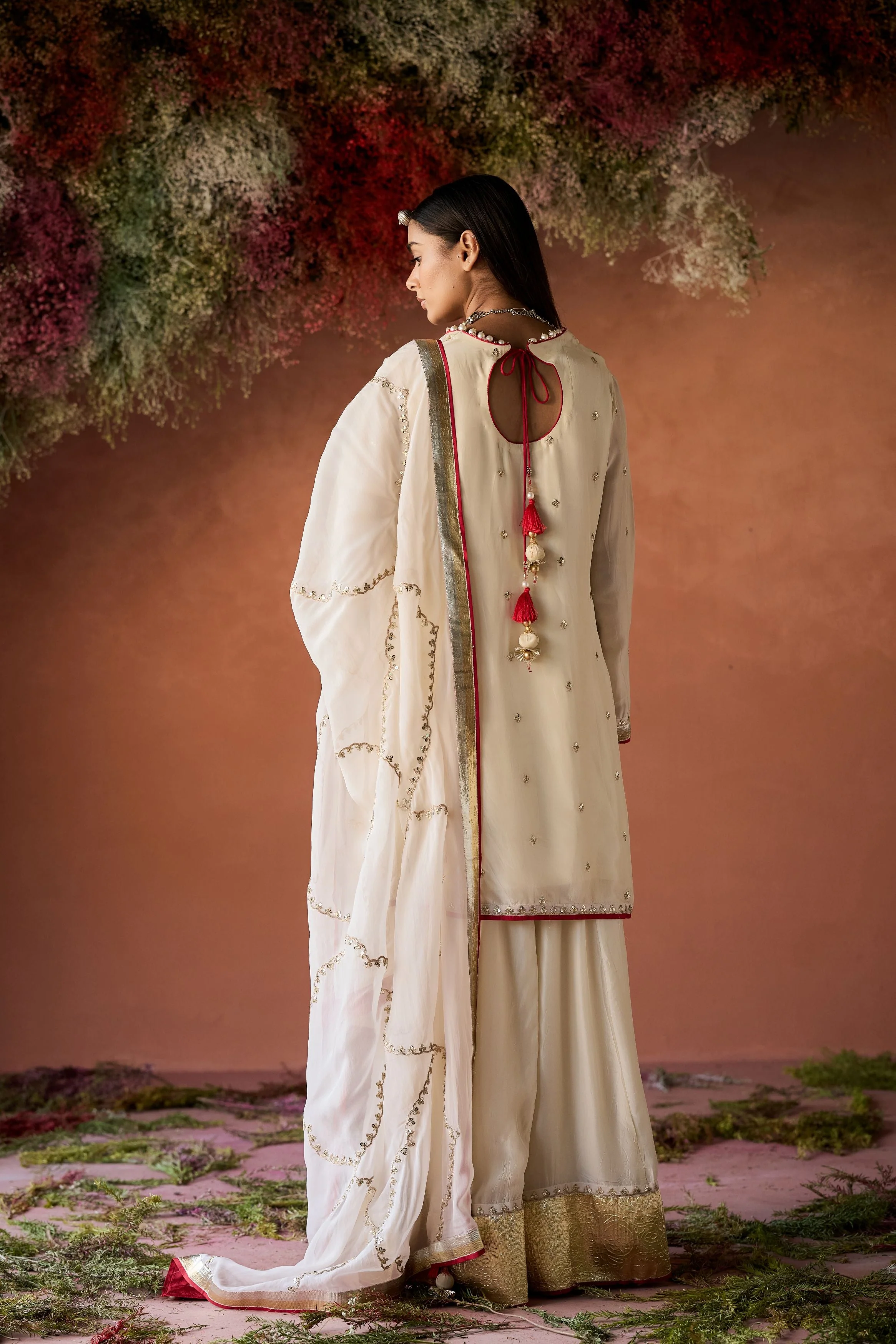 Pastel Cream Embellished Premium Silk Palazzo Set - Image 3