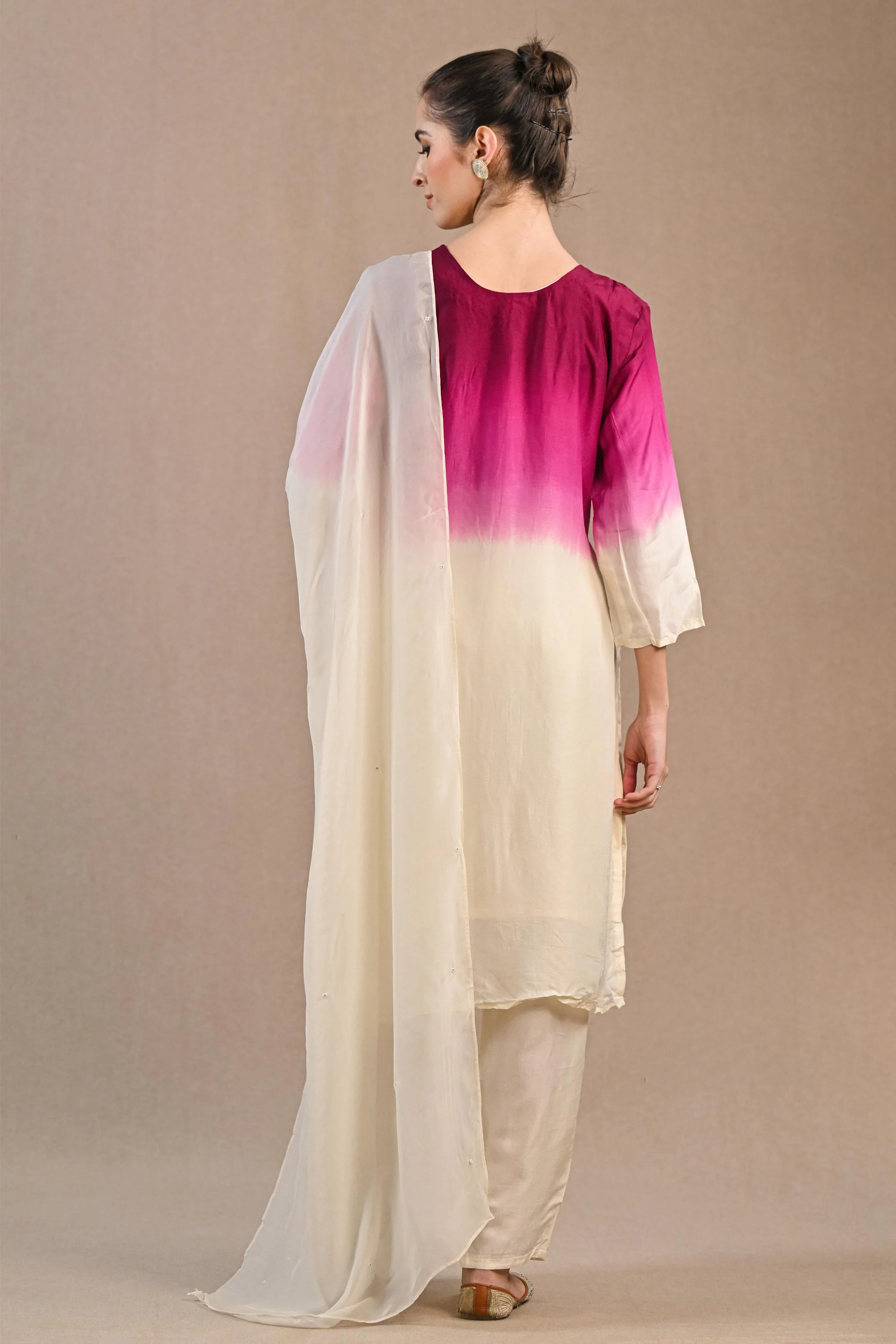 Pastel Cream Ombre-Dyed Premium Silk Pants Set - Image 5
