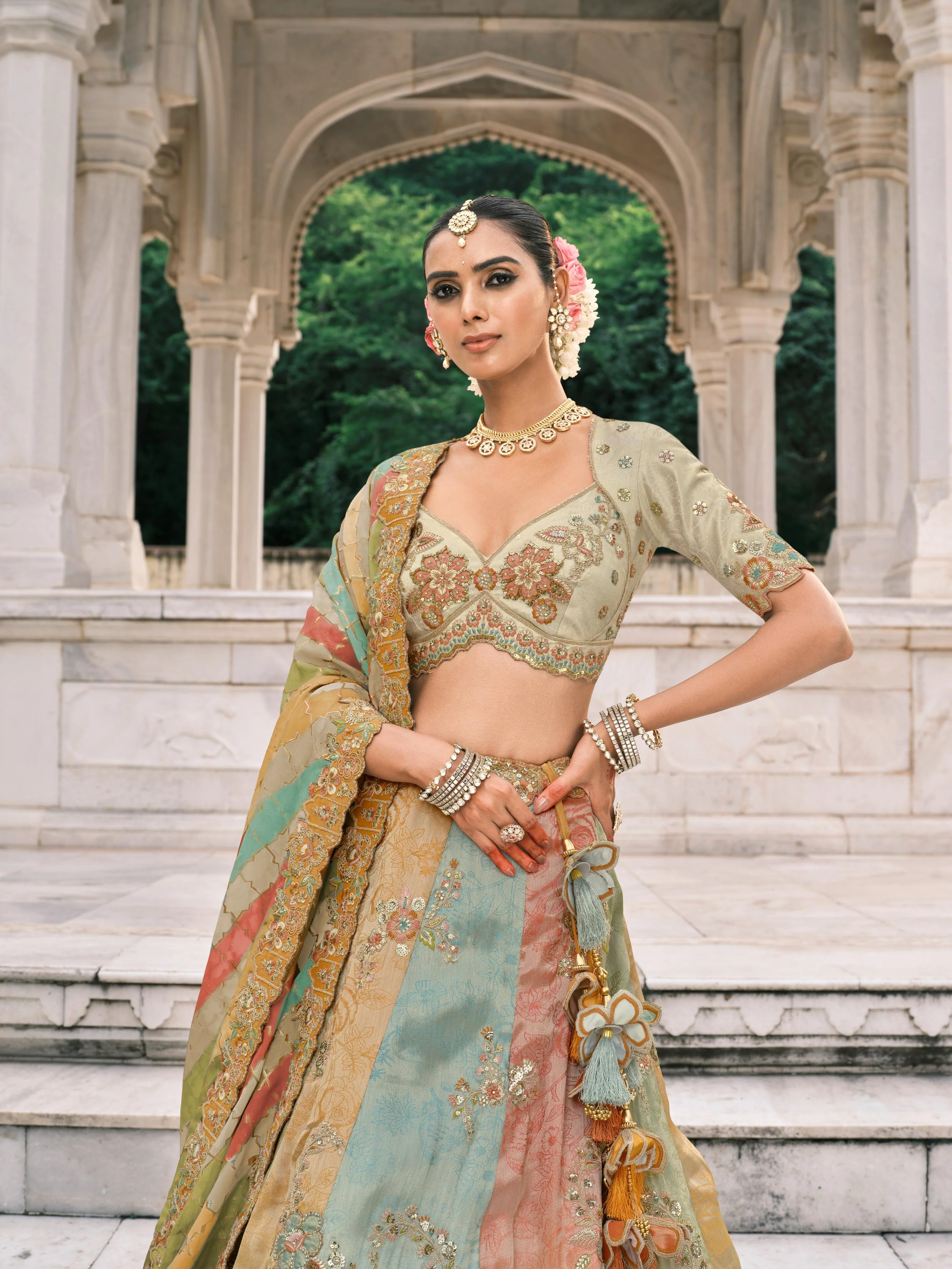 Pastel Dream Embellished Multicolor Designer Lehenga Set - Image 2