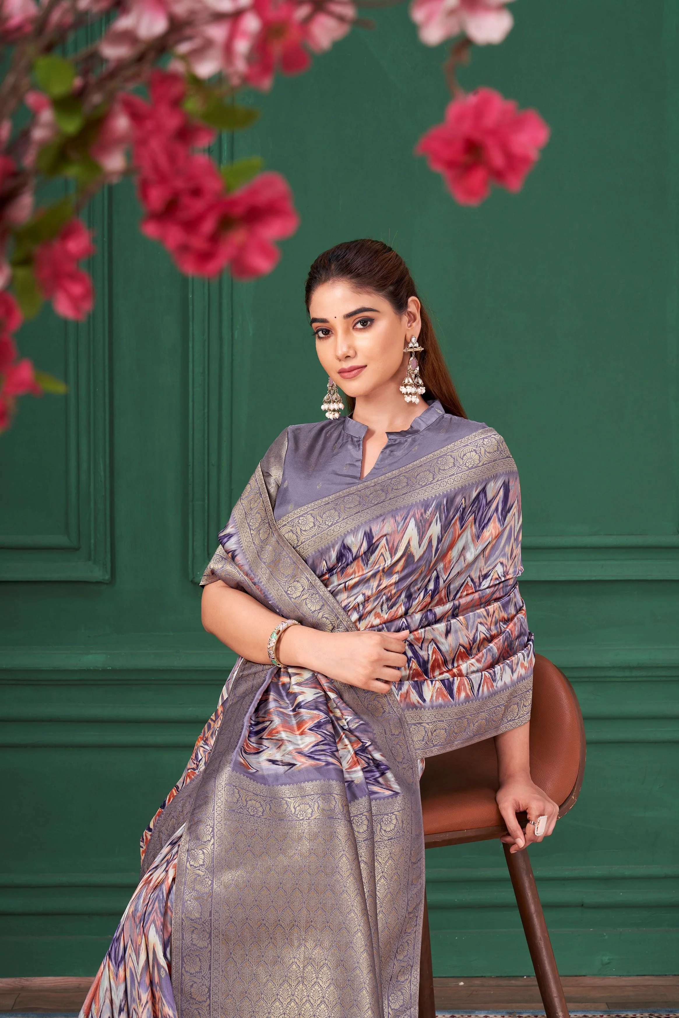Pastel Purple Digital Printed Tussar Silk Saree - Image 3