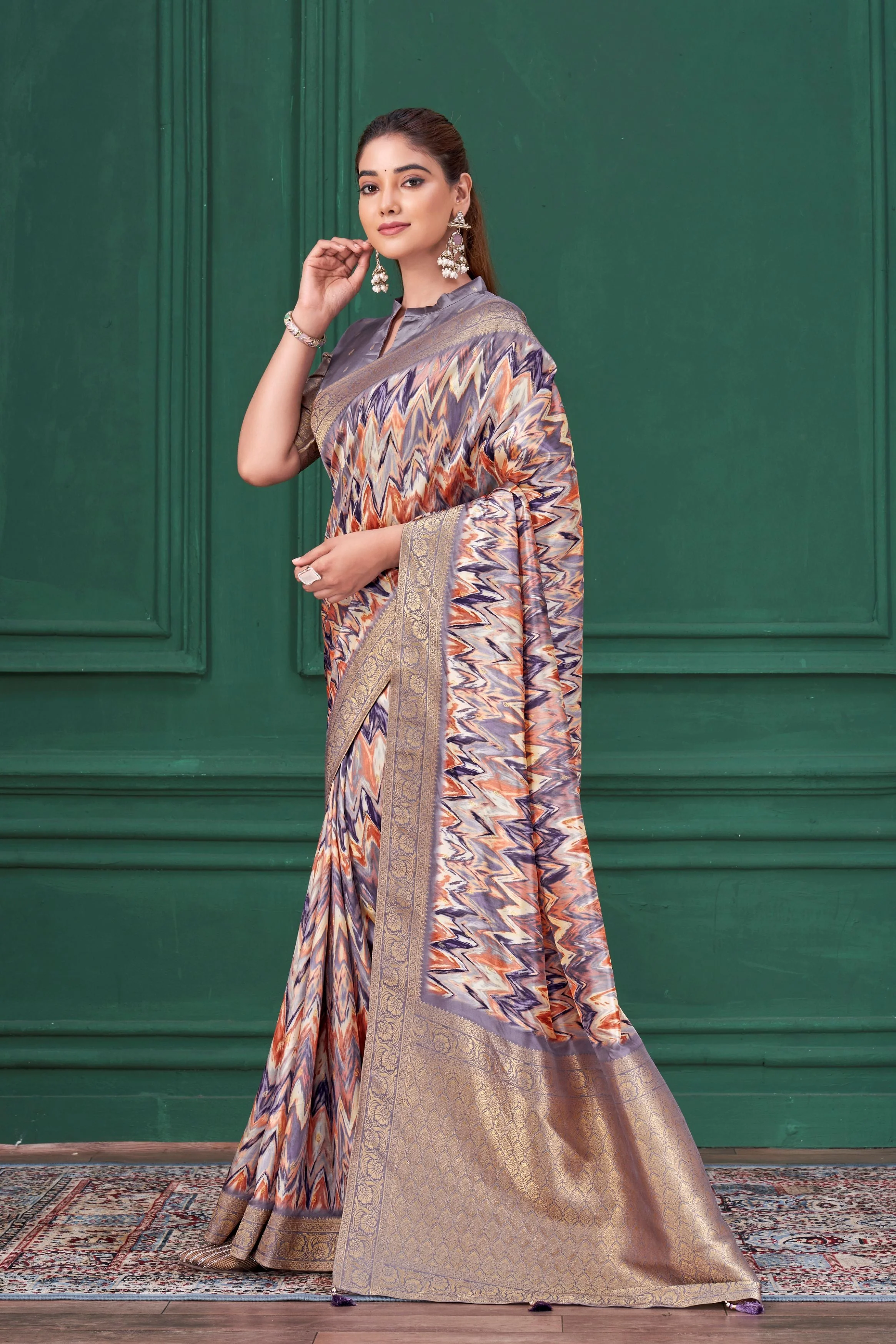 Pastel Purple Digital Printed Tussar Silk Saree - Image 4