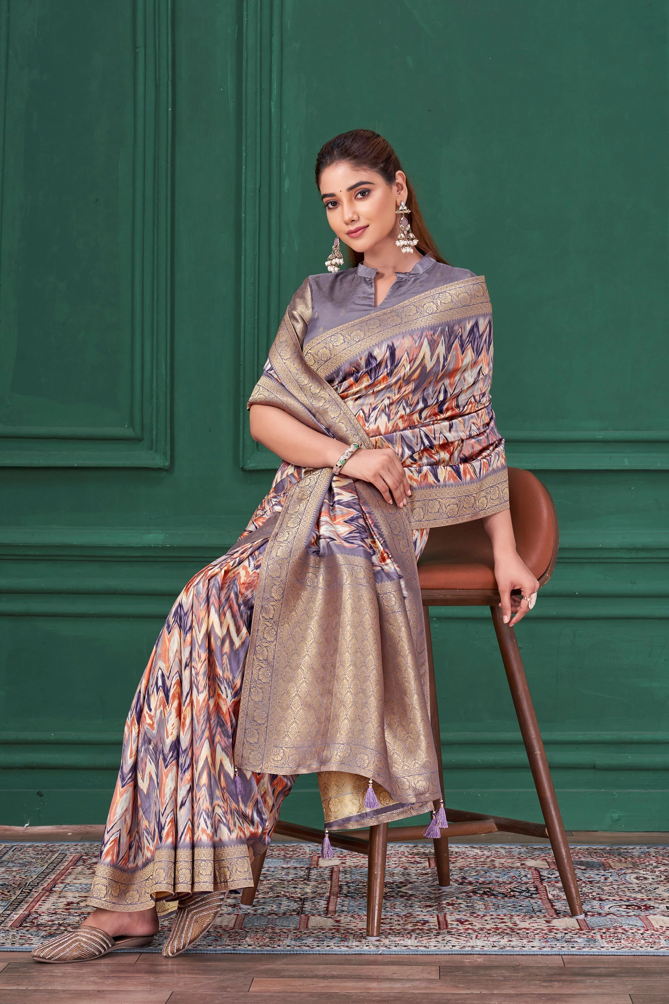 Pastel Purple Digital Printed Tussar Silk Saree - Image 5