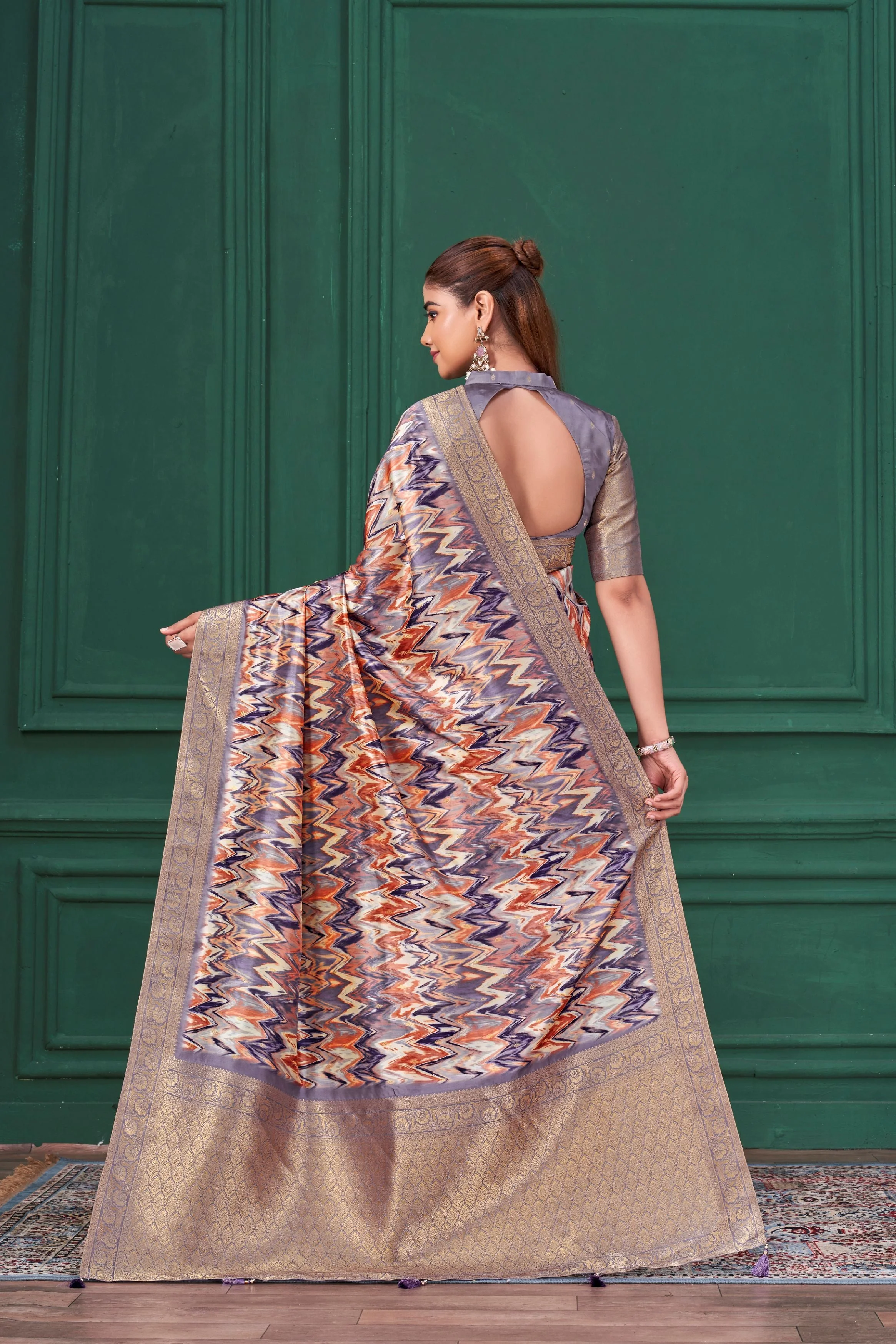 Pastel Purple Digital Printed Tussar Silk Saree - Image 6
