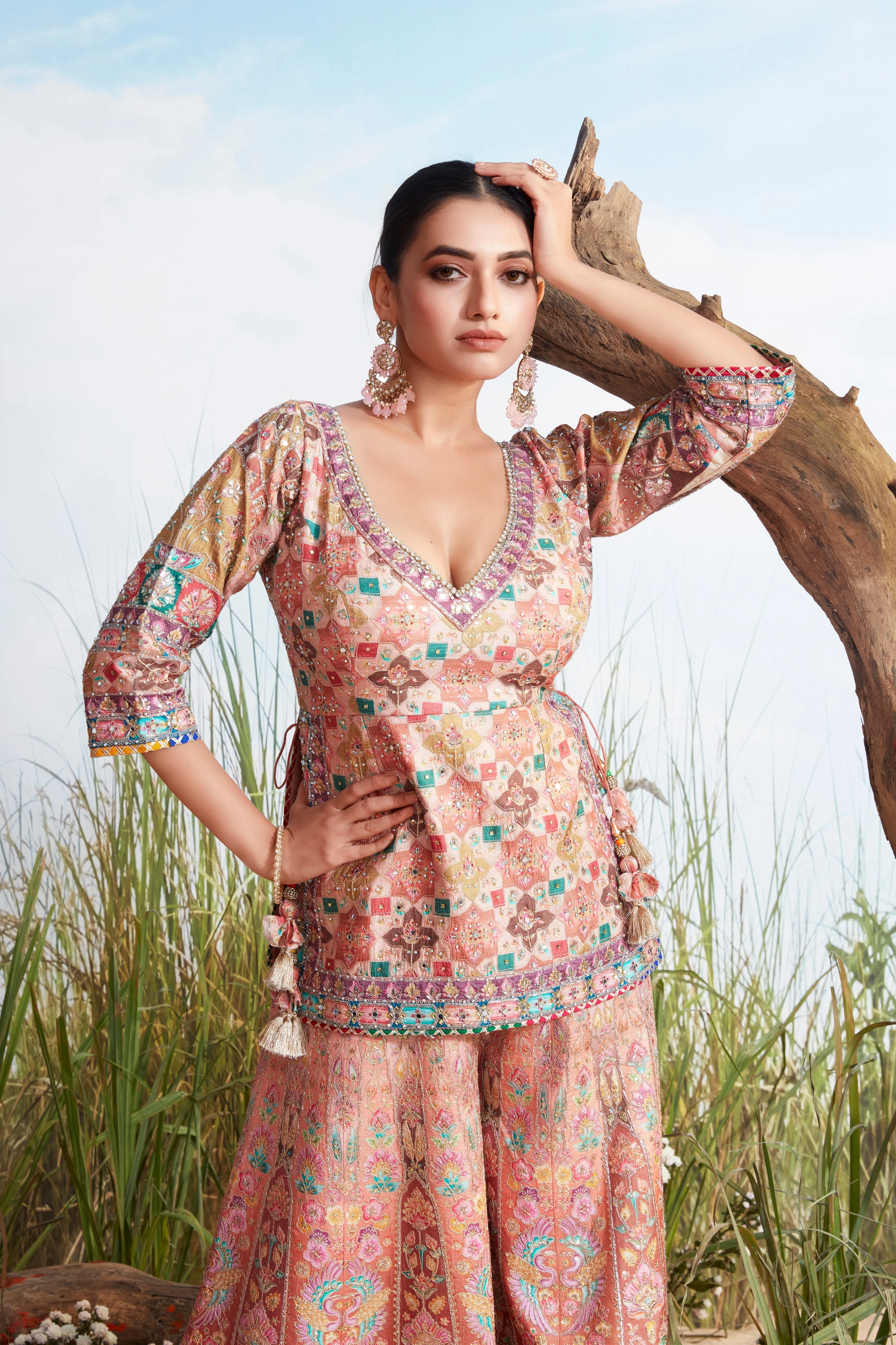 Pastel Multi-Color Printed Premium Silk Palazzo Set - Image 2