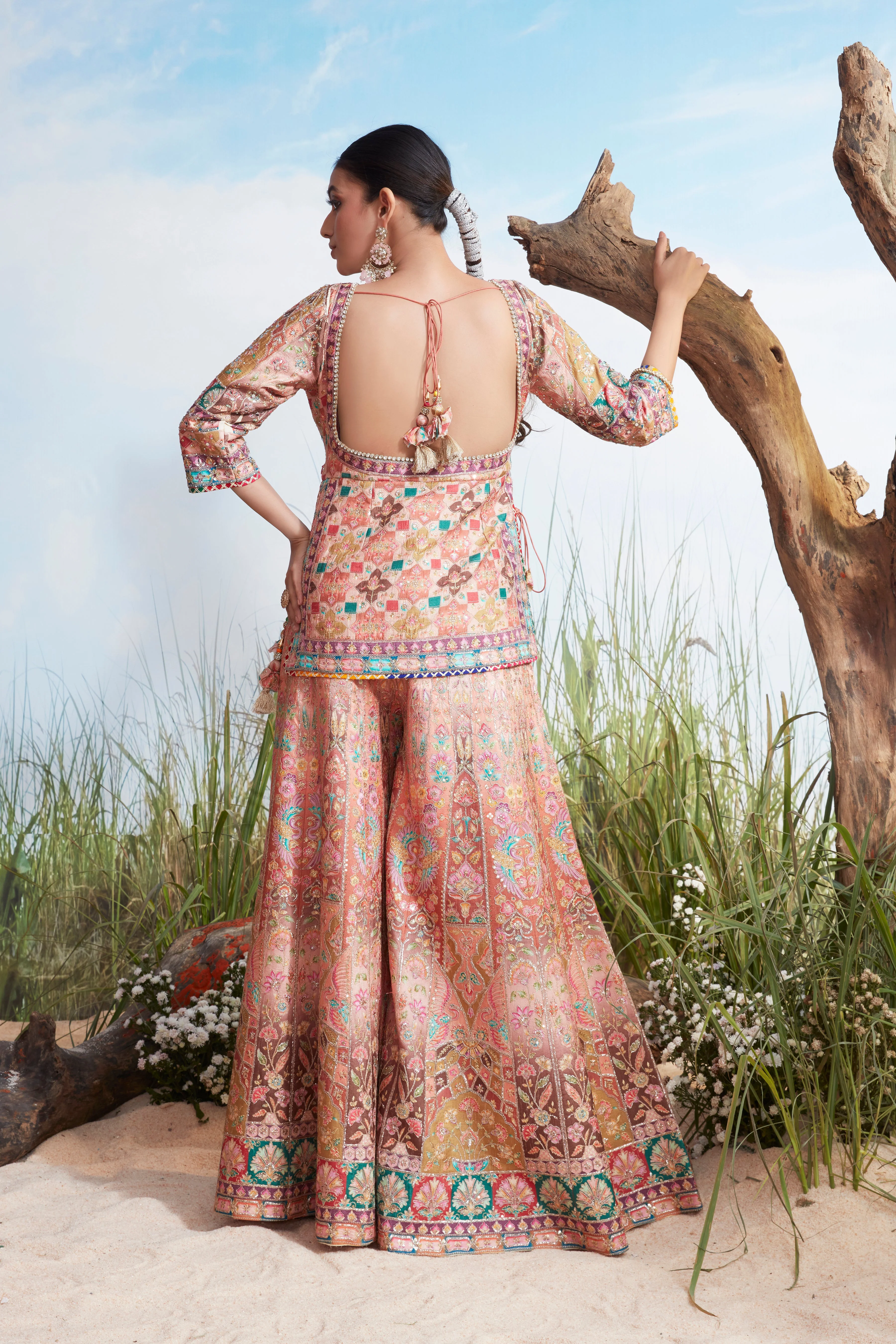 Pastel Multi-Color Printed Premium Silk Palazzo Set - Image 3