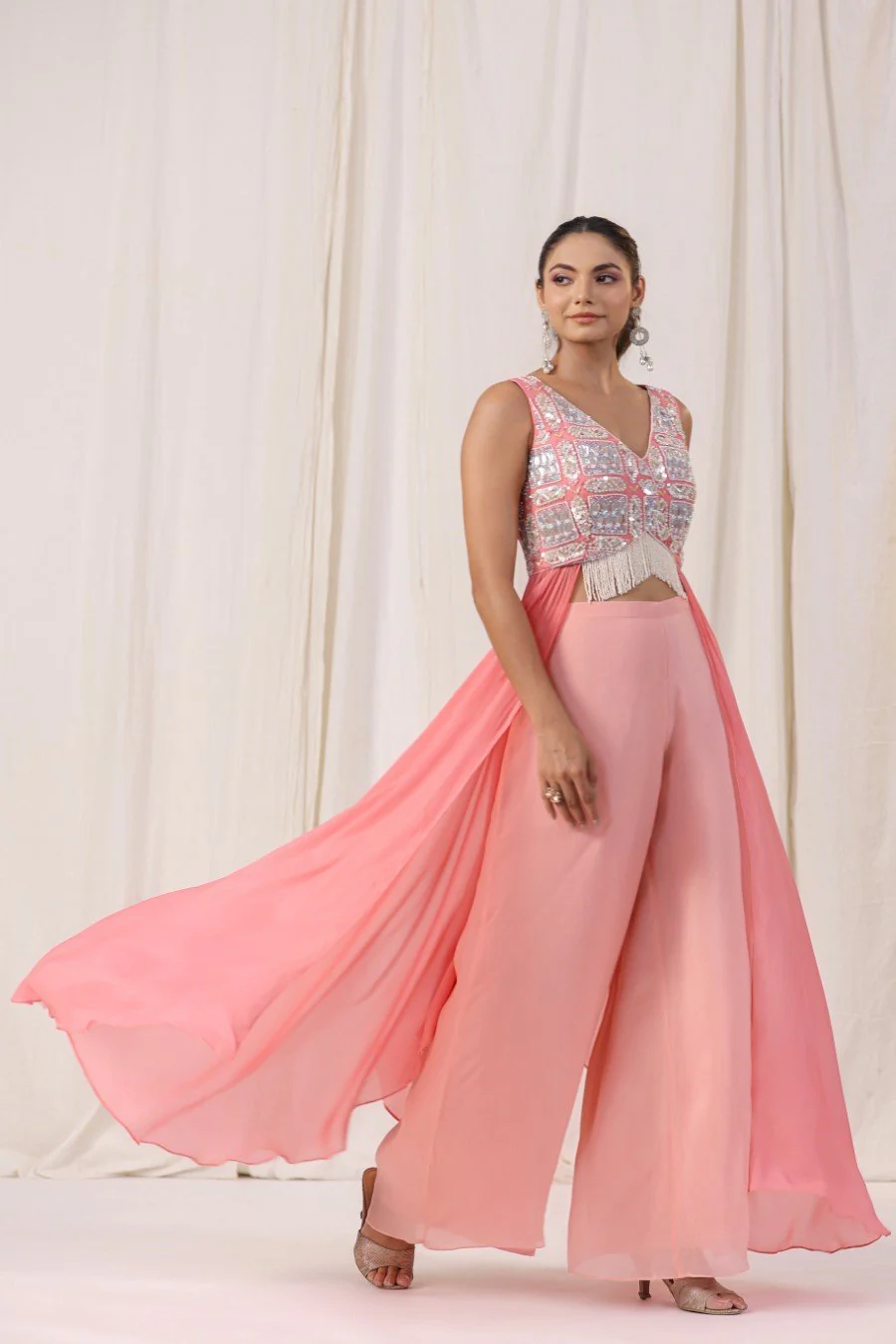 Pastel Peach Embellsihed Tunic with Palazzo - Image 4
