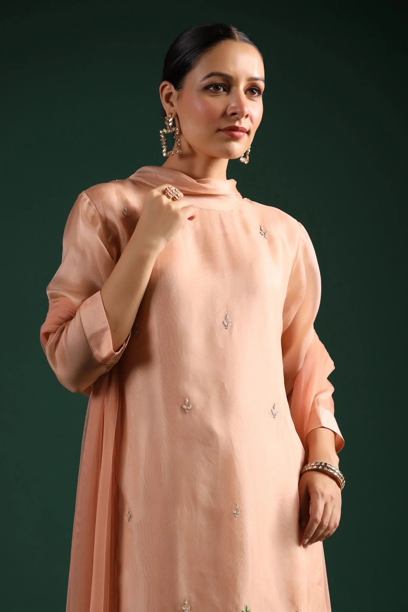 Pastel Peach Embroidered Sharara Set - Image 2