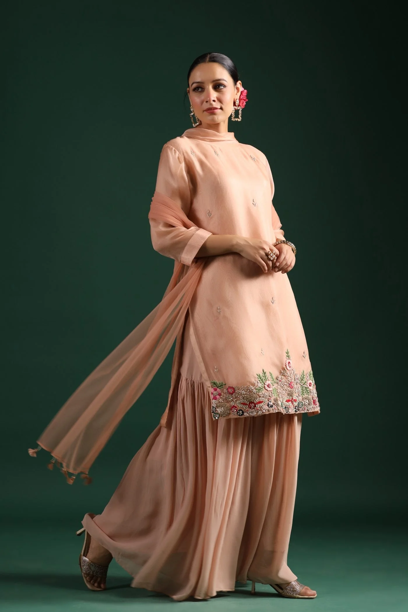 Pastel Peach Embroidered Sharara Set - Image 4