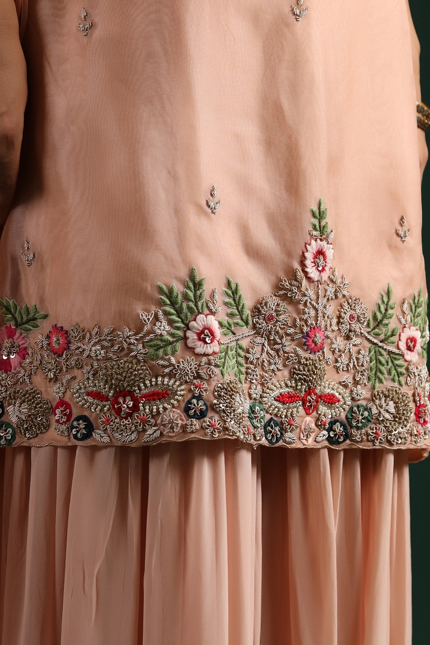 Pastel Peach Embroidered Sharara Set - Image 5