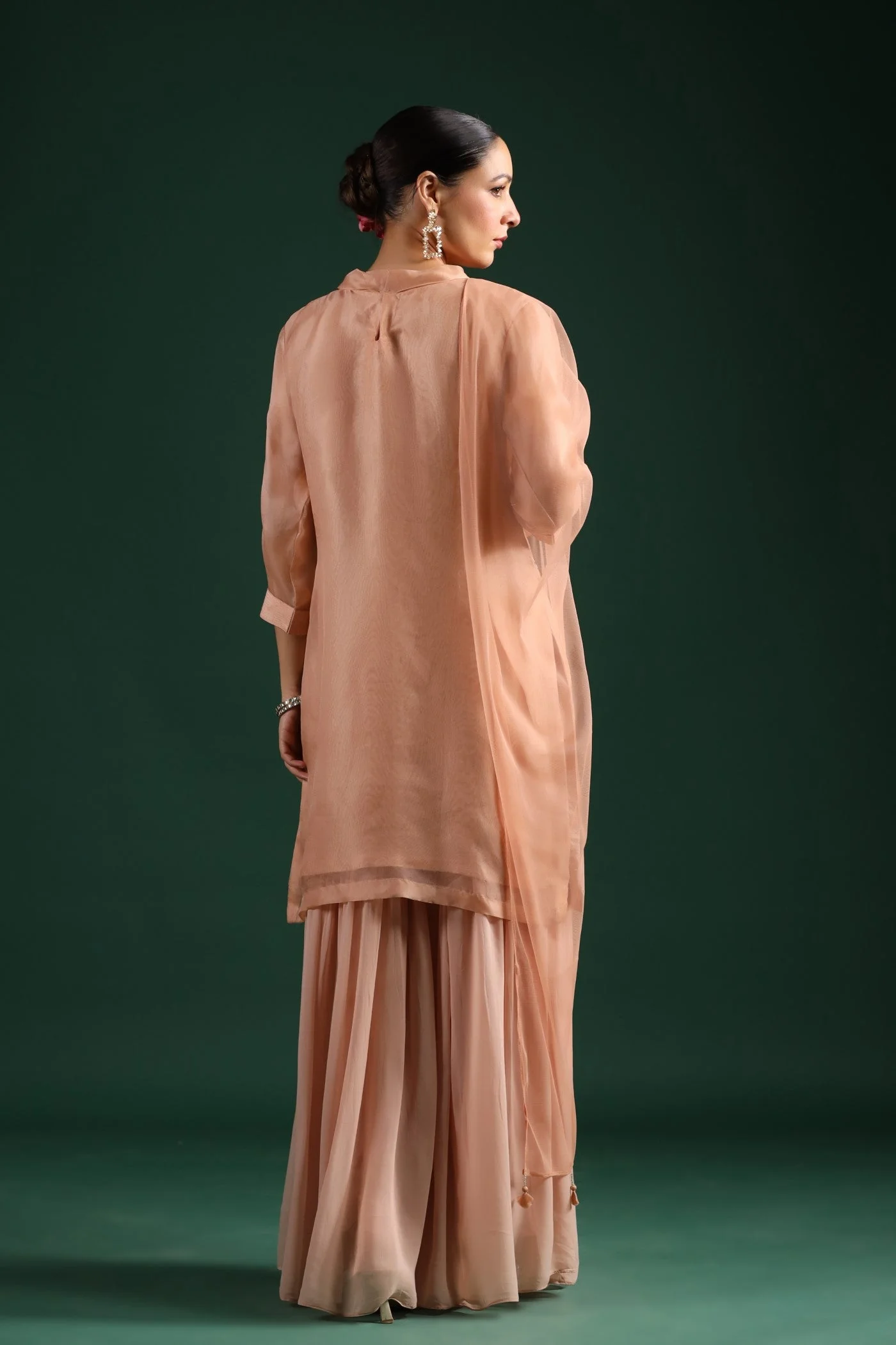 Pastel Peach Embroidered Sharara Set - Image 6